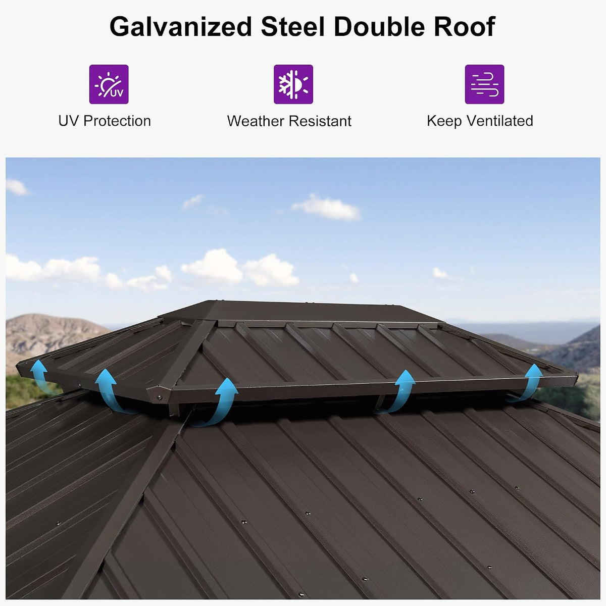 PURPLE LEAF 8' X 10' Outdoor Hardtop Gazebo Metal Frame Galvanized Steel Double Roof with Curtains and Nettings for Patio Desk Backyard Bronze