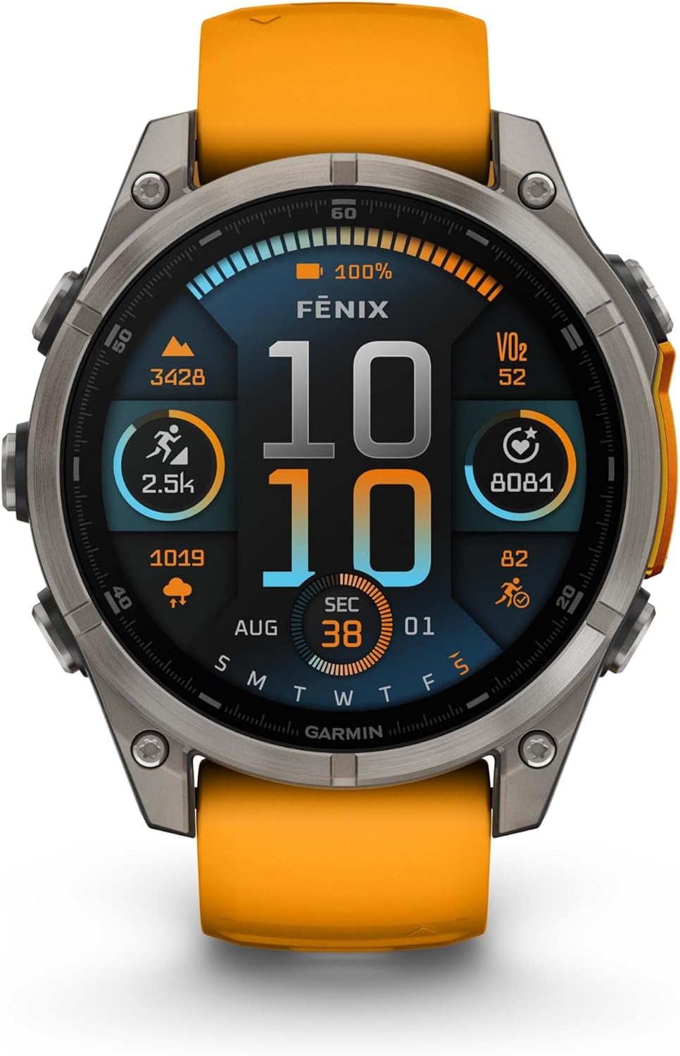 Garmin Fenix 8 47MM AMOLED Sapphire Premium Multisport GPS Smartwatch Titanium with Spark Orange/Graphite Silicone Band, Built-in LED Flashlight, Health & Fitness Smart Watch Bundle for Men & Women