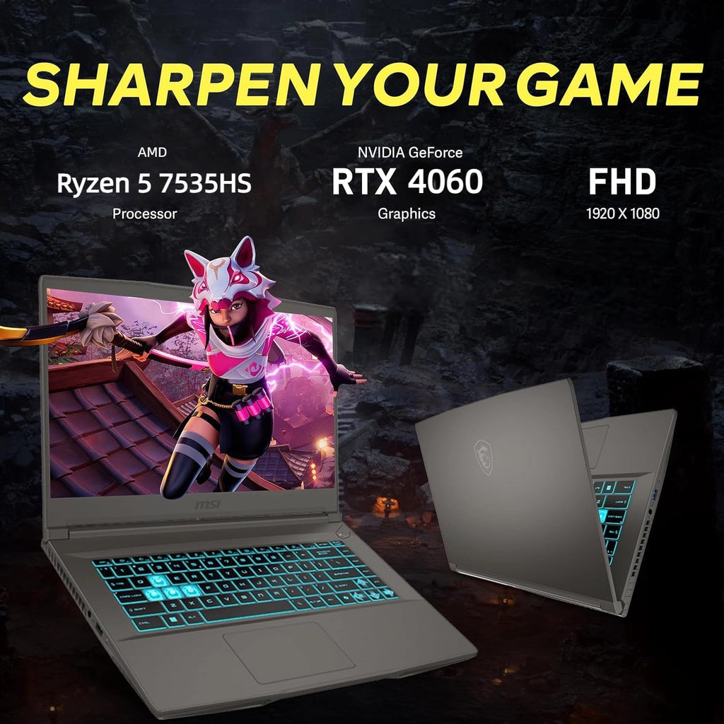 MSI Thin 15.6 inch 144Hz FHD Thin Bezel IPS Gaming Laptop, AMD Ryzen 5 7535HS, NVIDIA GeForce RTX 4060 -Window 11, w/HDMI Cable (2025) (64GB RAM | 1TB PCIe SSD)