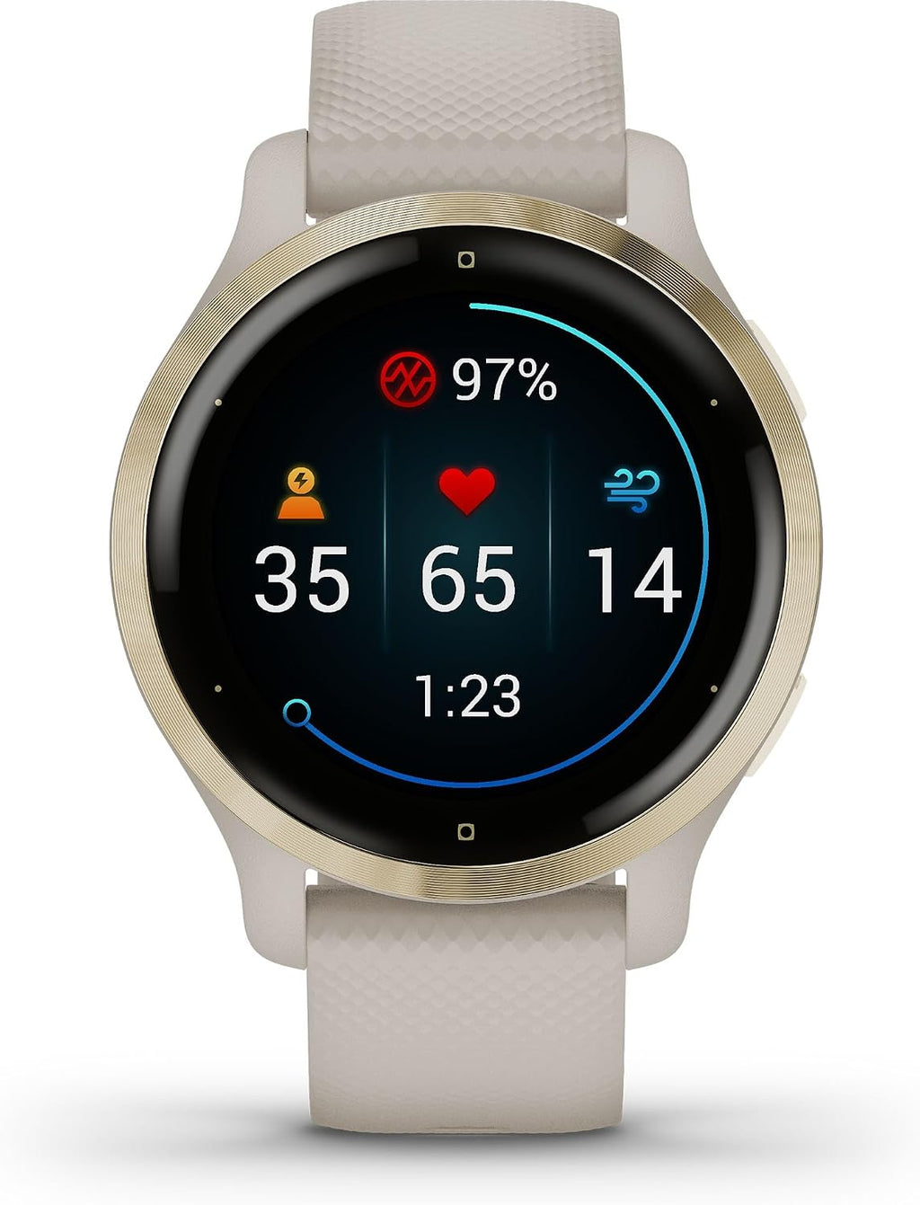 Garmin Venu 2S, Smaller-Sized GPS Smartwatch with Advanced Health Monitoring and Fitness Features, Light Gold Bezel with Tan Case and Silicone Band, (010-02429-01)