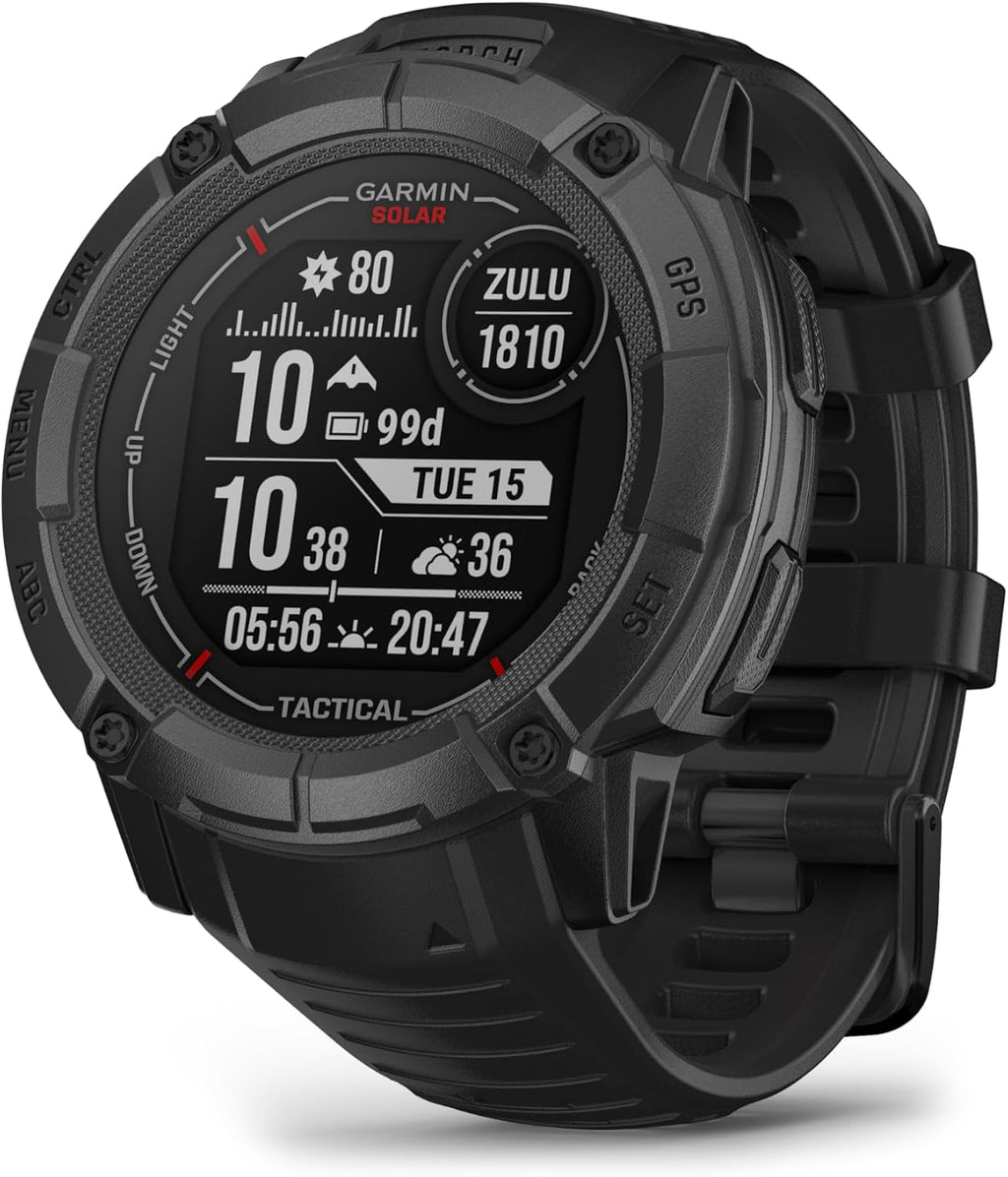 Garmin Instinct 2X Solar - Tactical Edition, Rugged GPS Smartwatch, Built-in Flashlight, Ballistics Calculator, Solar Charging Capability, Black (Renewed)