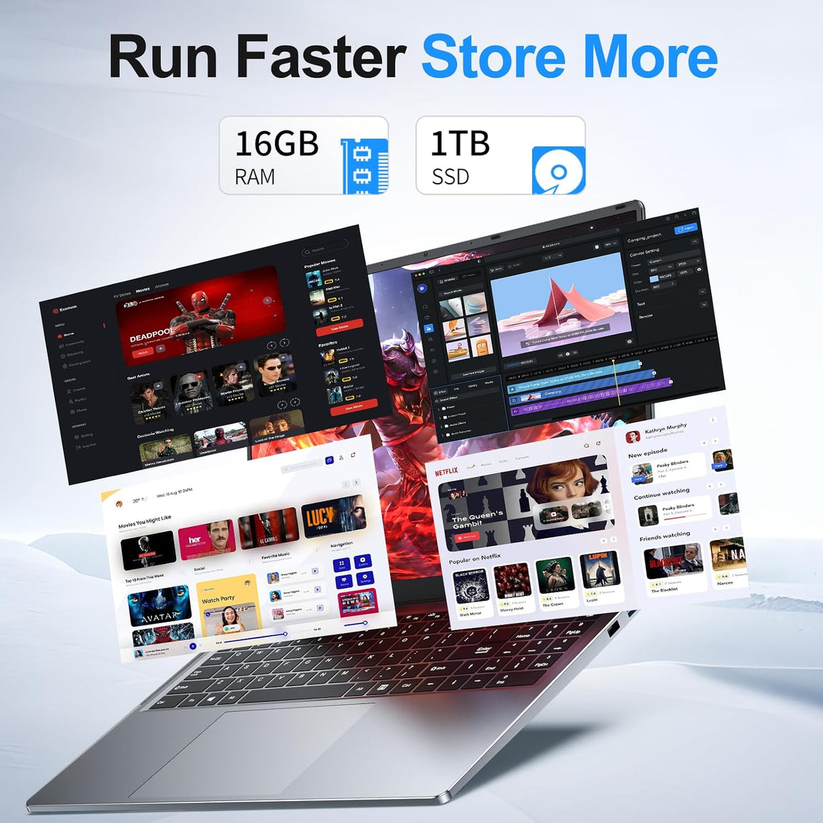 NIAKUN 2026 Gaming Laptop,16 Inch Laptops Computer with Windows 11 Pro & Microsoft Office,16GB RAM 1TB SSD,Intel N150(4C/4T),Backlit Keyboard,Mini HDMI,cam|Mic,Portable Thin for College,Work,Student