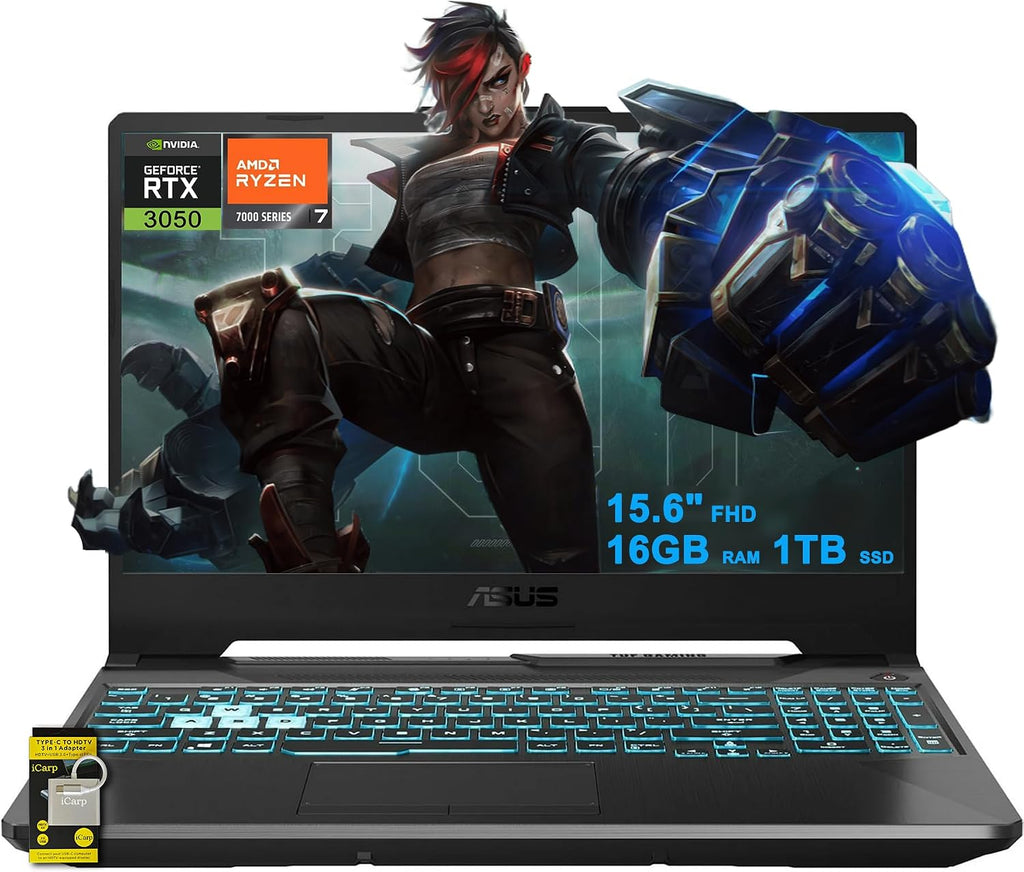 ASUS TUF Gaming A15 Laptop 15.6' FHD Anti-Glare 144Hz AMD Octa-core Ryzen 7 7435HS (Beats i7-12700H) 16GB RAM 1TB SSD GeForce RTX 3050 Backlit Type-C Fast Charge Win11 ICP Accessory