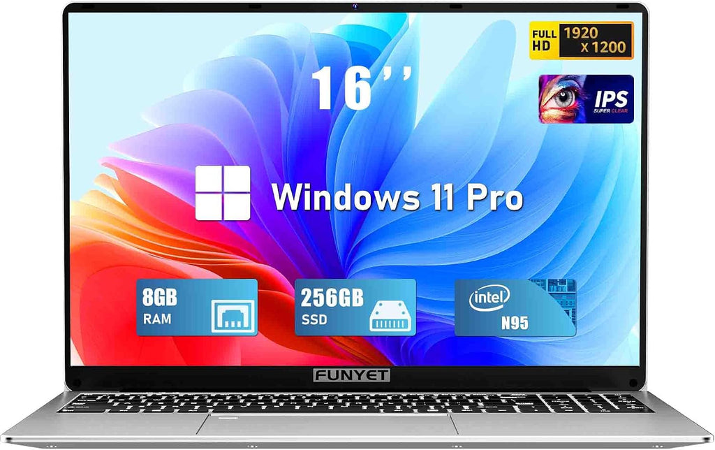 FUNYET Laptop Computer, Gaming Laptop 2025 Windows 11 Pro, 16 Inch Lap Top PC, 8GB RAM 256GB SSD, Intel 12th Gen Processor(up to 3.4GHz), Backlit Keyboard, Fingerprint Unlock, FHD, 2 Years Warranty