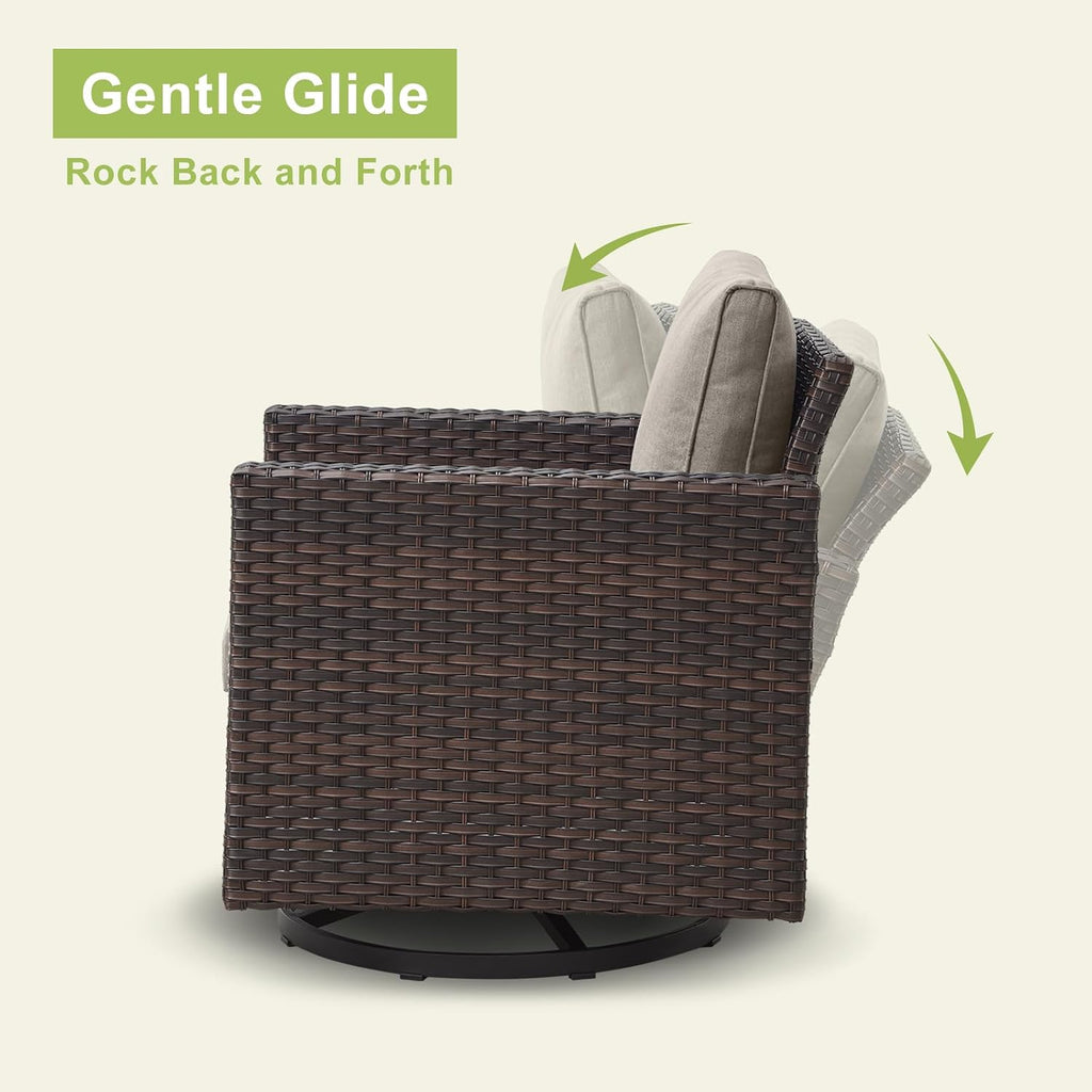 Rilyson Luxury Wicker Outdoor Patio Furniture Set - 7 Piece Patio Conversation Set with 4 Swivel Rocker Chairs,2 Rattan Ottoman and 1 Couch for Outside Porch Deck Backyard(Brown/Grey)