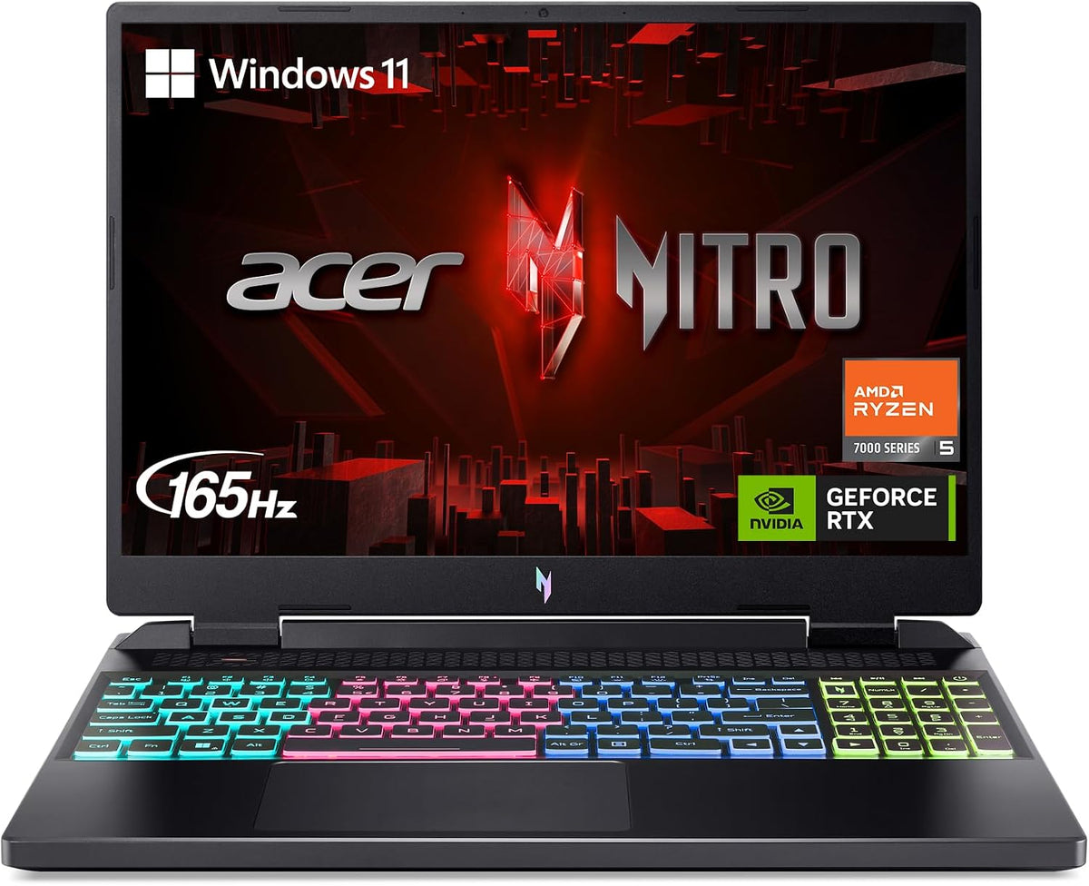 Acer Nitro 16 Gaming Laptop | AMD Ryzen 5 7640HS Hexa-Core CPU | NVIDIA GeForce RTX 4050 Laptop GPU | 16' WUXGA 165Hz IPS Display | 8GB DDR5 | 512GB Gen 4 SSD | WiFi 6E | RGB Backlit KB | AN16-41-R148