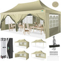 COBIZI 10x20 Pop up Canopy Tent with 6 Sidewalls, Easy Set up Canopy Tents Gazebos for Parties with Metal Frame, Waterproof & UV50+, Height Adjustable, Potable Carry Bag (Khaki)