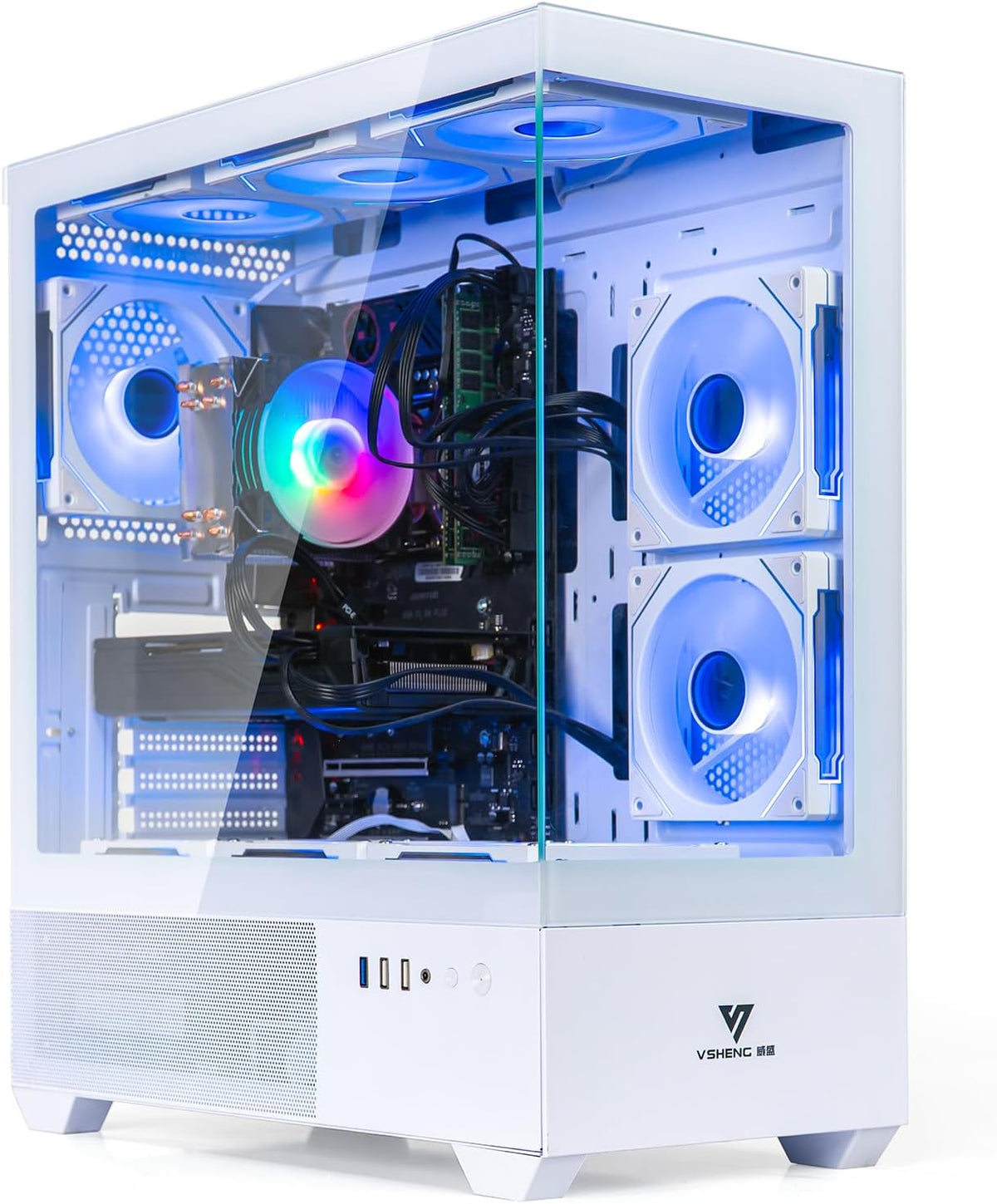 Custom White Gaming PC Desktop Computer – Core i5-10600KF up to 4.8GHz, RTX 3050 6GB, 16GB DDR4 RAM, 1TB SSD, Wi-Fi 6 & Bluetooth 5.4, 9× ARGB Fans, 650W PSU, Windows 11