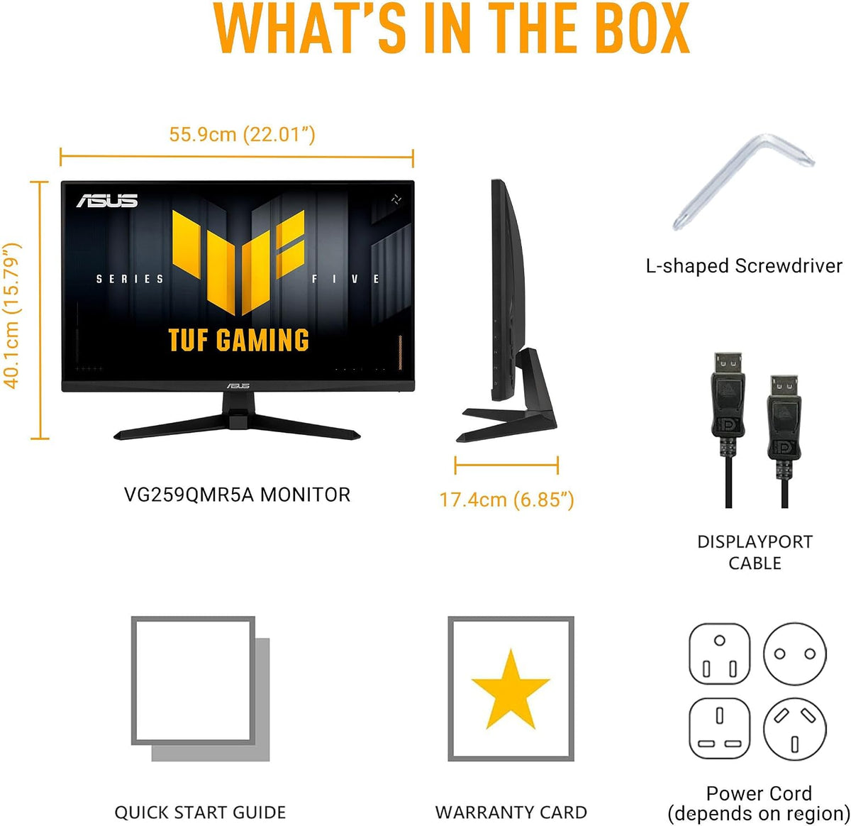 ASUS TUF Gaming Series 5 24.5' 1080P Monitor (VG259QMR5A) - Fast-IPS, 310Hz, 0.3ms, G-SYNC Compatible, FreeSync Premium, Extreme Low Motion Blur Sync, 99% sRGB, DisplayWidget, Gaming AI, 3 yr warranty