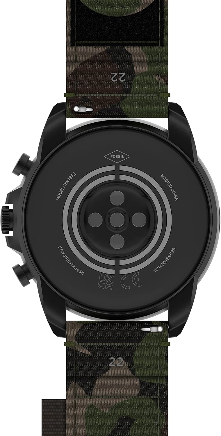 Fossil Men's Gen 6 44mm Stainless Steel and Cork Touchscreen Smart Watch, Stainless steel, Color: Black, Camo (Model: FTW4063V)