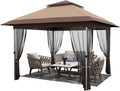 GarveeLife 12 ft x12 ft Softtop Gazebo, Outdoor Pop Up Gazebo with Mosquito Netting, Party Tent & Shelter with Double Roofs for Gardens, Patios, Lawns