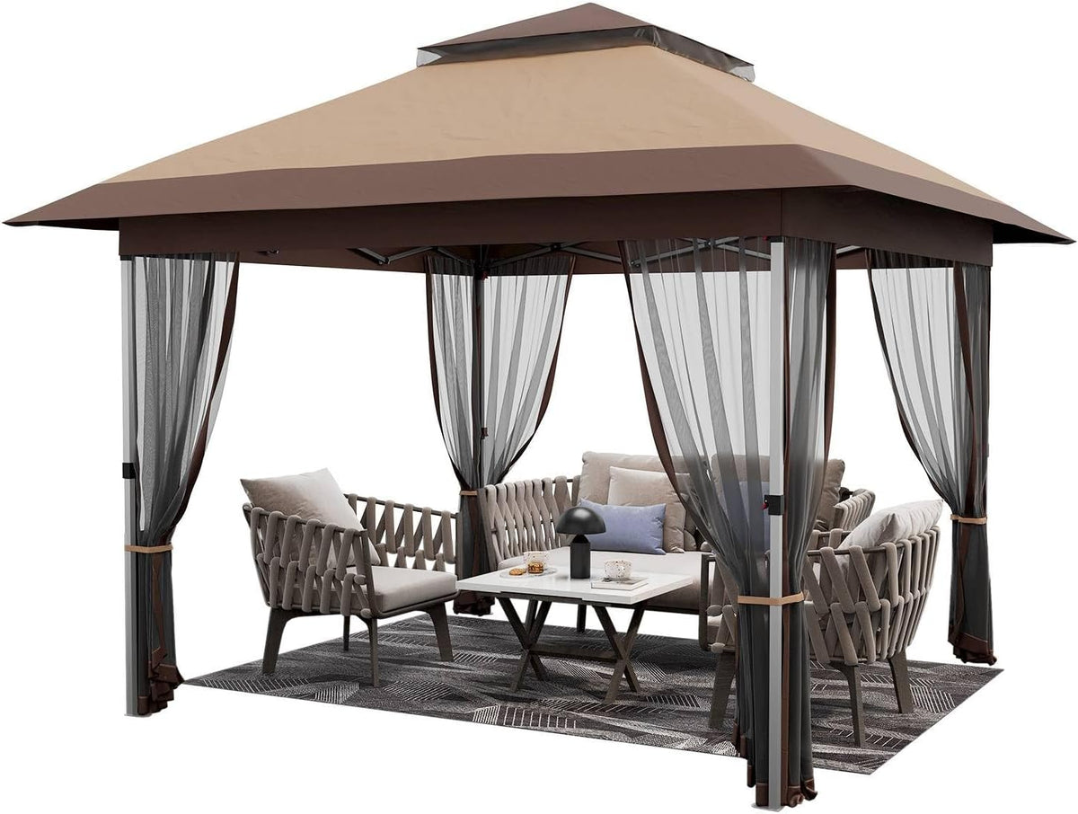 GarveeLife 12 ft x12 ft Softtop Gazebo, Outdoor Pop Up Gazebo with Mosquito Netting, Party Tent & Shelter with Double Roofs for Gardens, Patios, Lawns