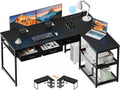AODK 53 Inch L Shaped Computer Desk with Drawers, Corner Desk with Power Outlets & Reversible Storage Shelves, for Home Office Gaming, Black