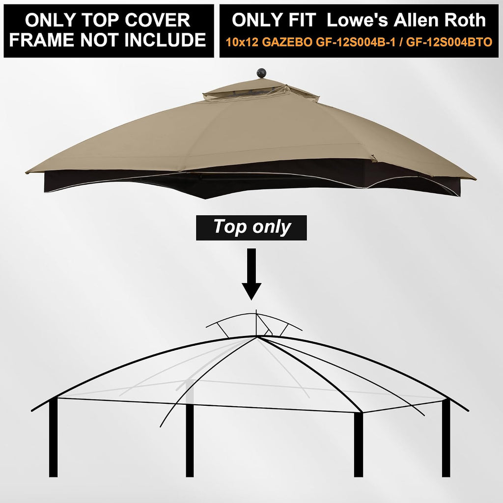 MASTERCANOPY Replacement Canopy Top for Lowe's Allen Roth 10x12 Gazebo #GF-12S004B-1 (Khaki Plaid,Riplock Material)