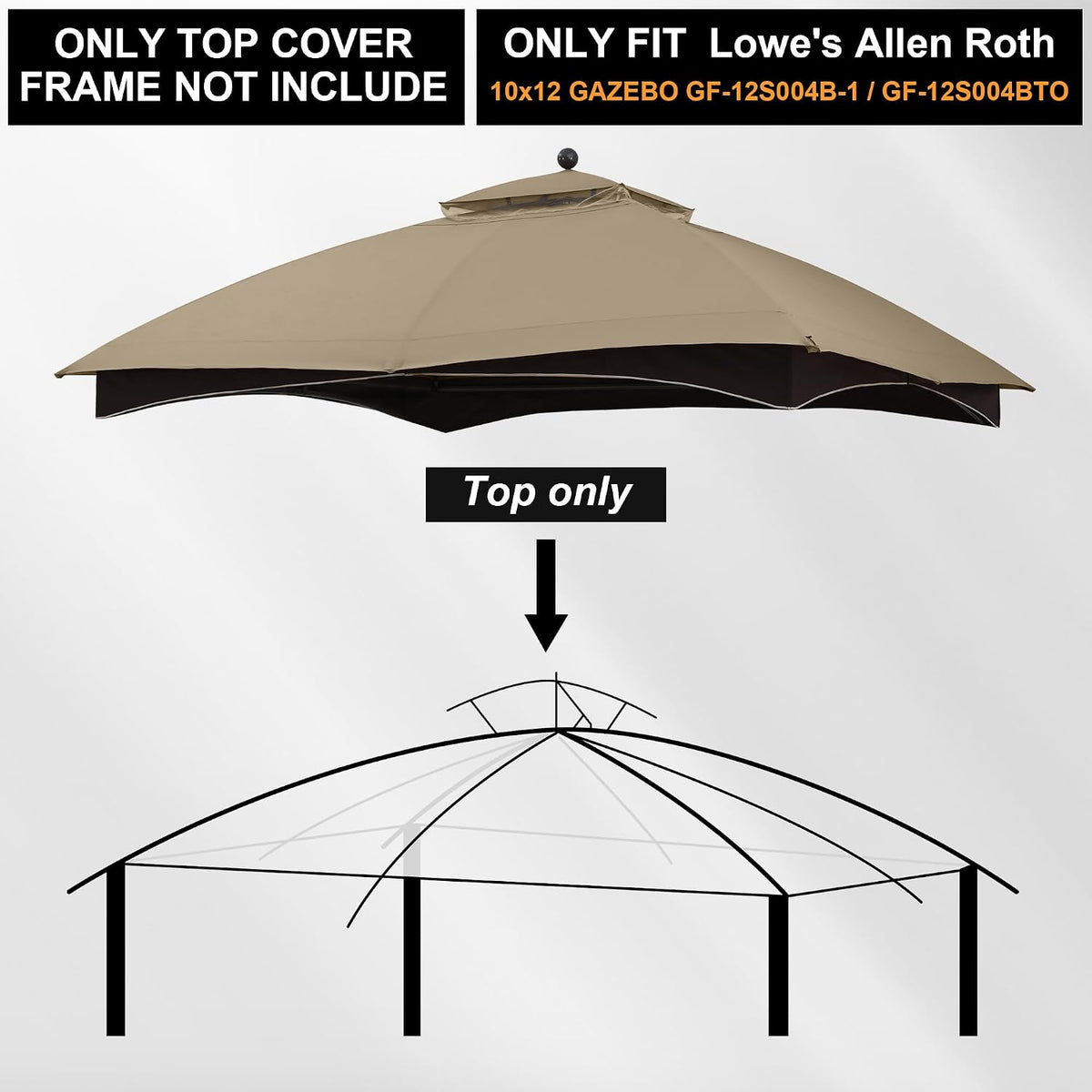 MASTERCANOPY Replacement Canopy Top for Lowe's Allen Roth 10x12 Gazebo #GF-12S004B-1 (Khaki Plaid,Riplock Material)