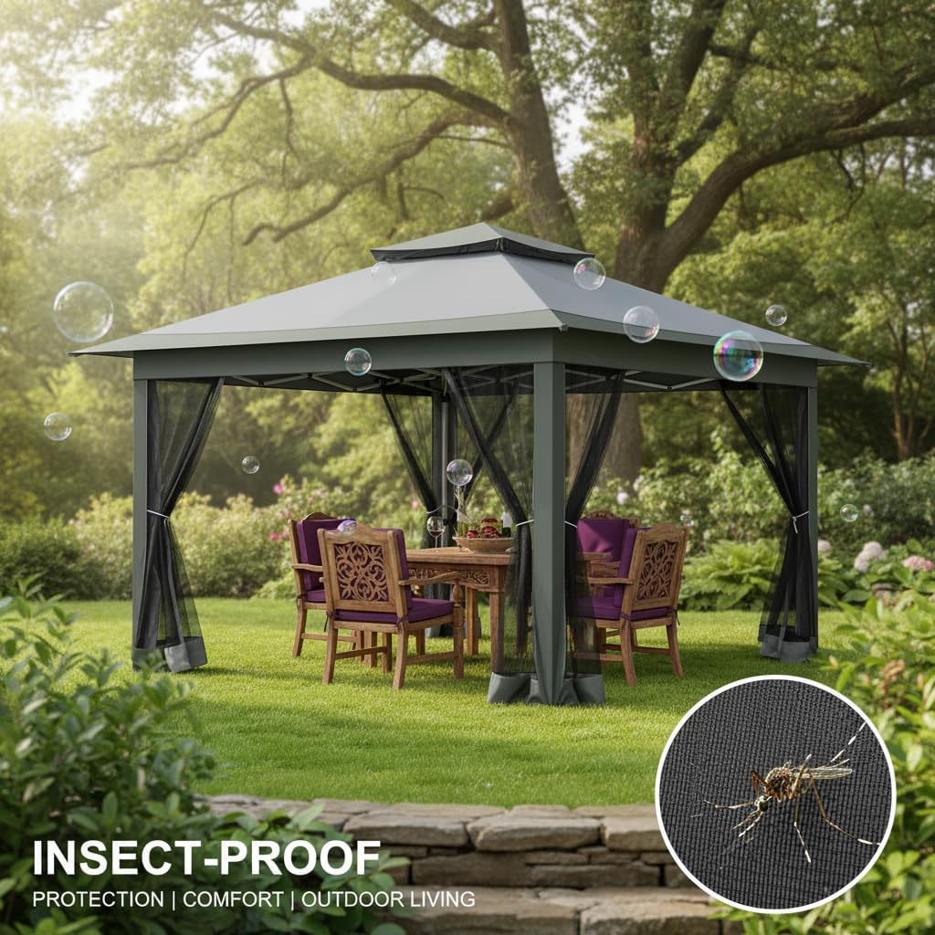 COBIZI 12x12 FT Pop up Gazebo on Clearance Outdoor pop up Canopy Tent,carpas para Patio, Shelter Tents with Sandbags & Portable Carry Bag, Patio Gazebos for Camping, Garden & Lawn, Darkgrey(Upgraded)