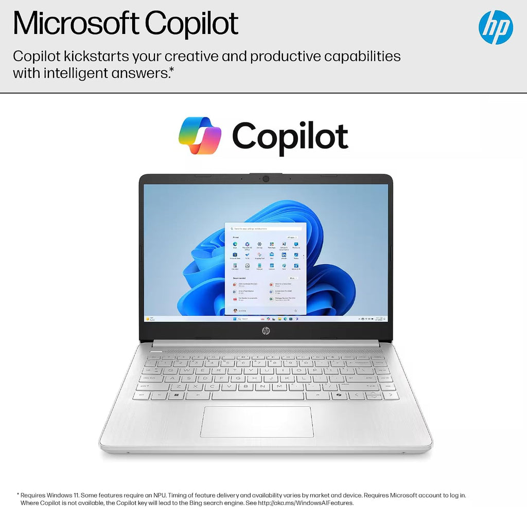 HP 14 Laptop Student Business 2025 Flagship Computer, AI Copilot, 4-Core 13th Gen Intel CPU, 16GB RAM 628GB Storage (128GB UFS+500GB Ext), 1-Yr Office 365, Long Battery HubxcelAccessory Win 11S Silver