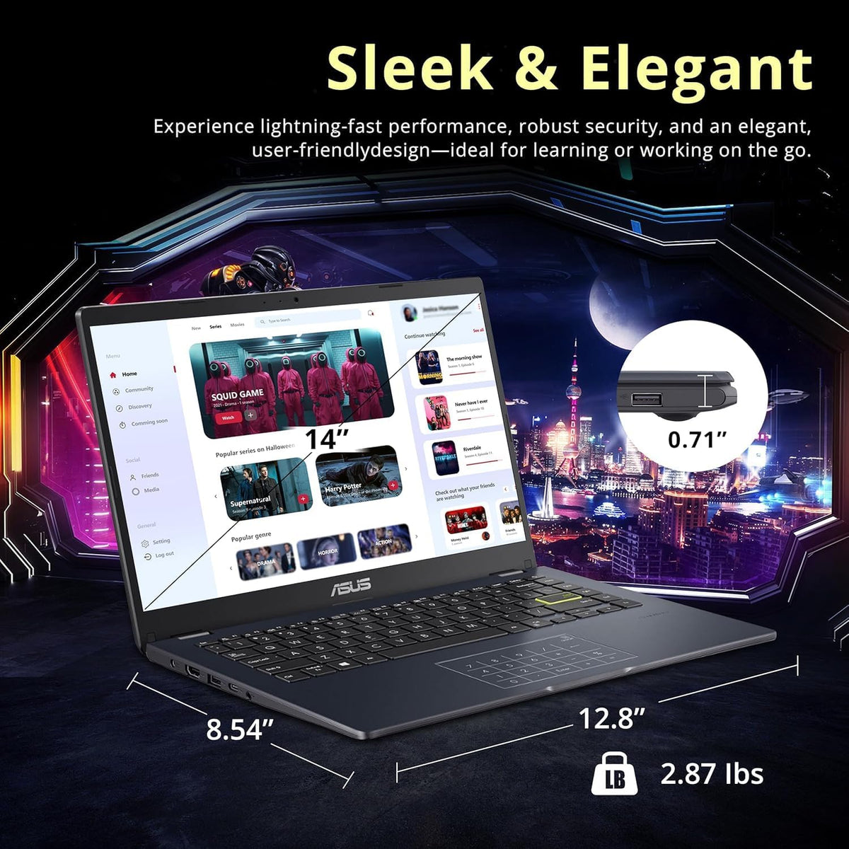 ASUS Vivobook Go 14' FHD Laptop, Intel Celeron N4500, 1-Year of Microsoft 365, Wi-Fi 5, USB Type-C, 10Hrs Battery Life, Windows 11 Home in S Mode, w/HDMI (4GB RAM | 64GB Storage)