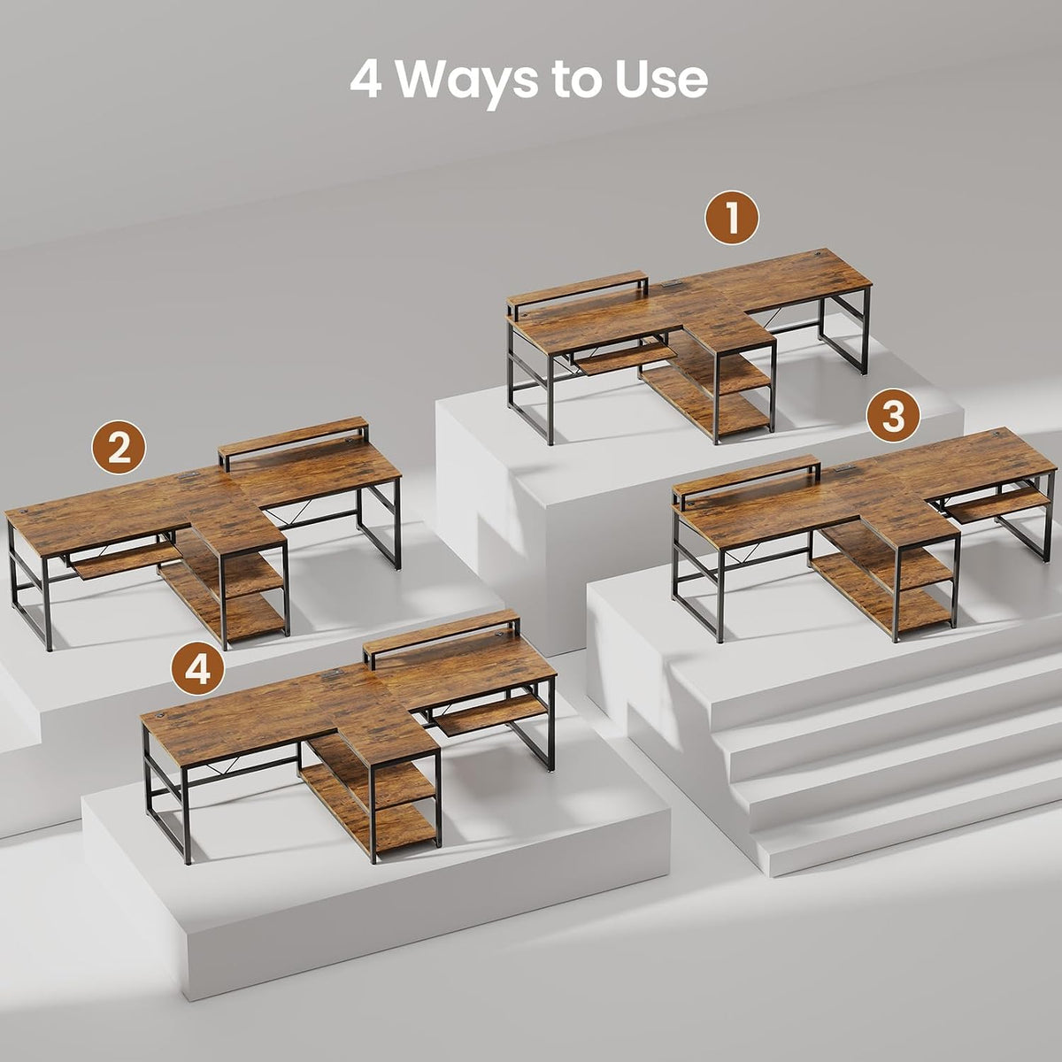 SEDETA 94.5' Home Office Desks, Computer Gaming Desk with Storage, LED Lights, Power Strip with USB, Keyboard Tray & Monitor Stand, Extra Long Double Desk for 2 Person, Rustic Brown