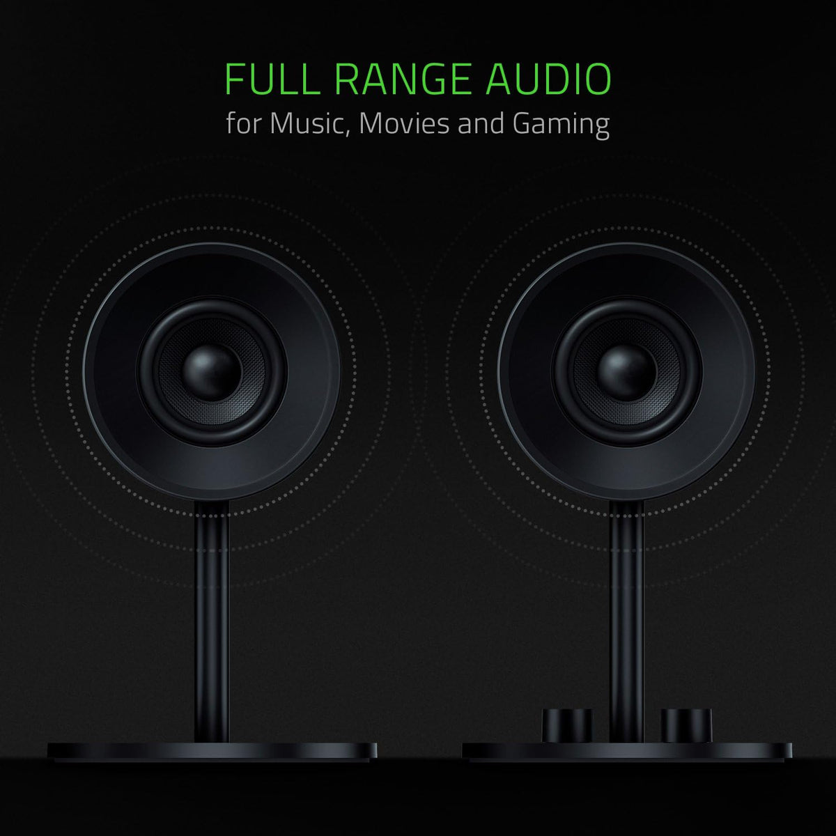 Razer Nommo: Custom Woven Fiberglass 3' Drivers - Rear-Facing Bass Ports - Bass Knob w/Automatic Gain Control - Full Range 2.0 PC Gaming Speakers