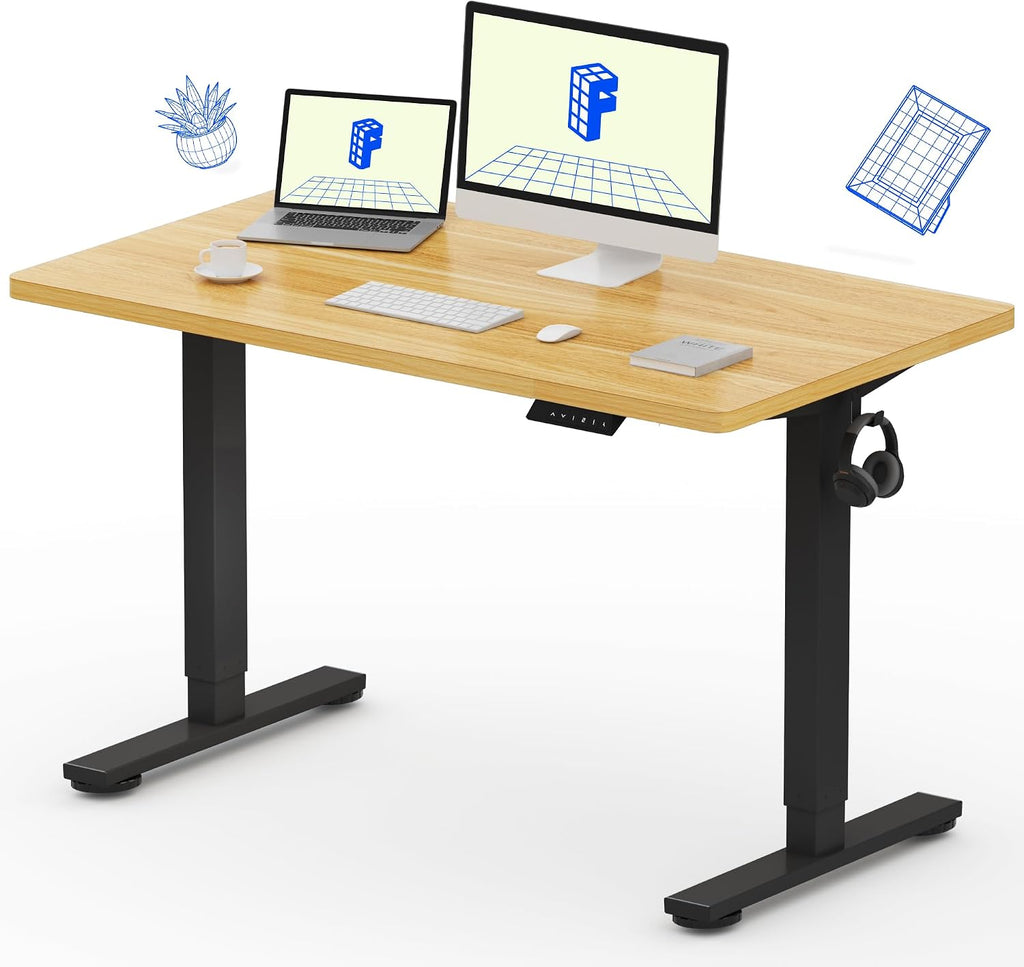 FLEXISPOT EN1 One-Piece Standing Desk, Electric Adjustable with 4 Memory Presets, 176 LBS Capacity, Stable & Quiet, Seamless Desktop for Home Office & Dual Monitors, 48'x24' Maple