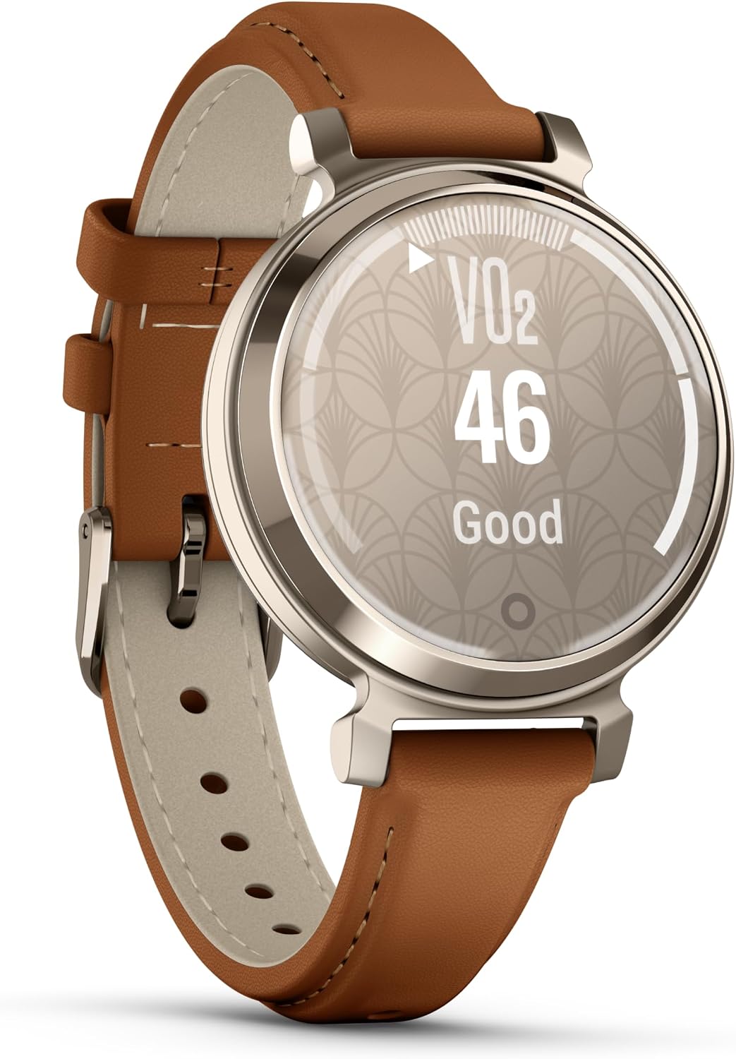 Garmin Lily 2, Small and Stylish Smartwatch, Hidden Display, Patterned Lens, Up to 5 Days Battery Life, Tan (Renewed)