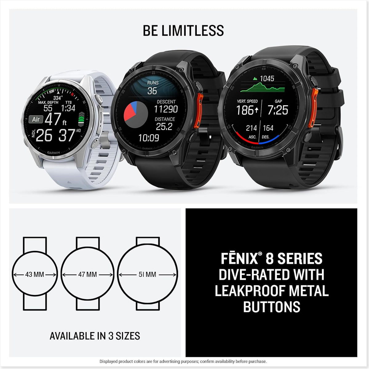 Garmin fēnix® 8 – 43mm, AMOLED, Premium Multisport GPS Smartwatch, Long-Lasting Battery Life, Dive-Rated, Built-in LED Flashlight, Silver with Whitestone Band