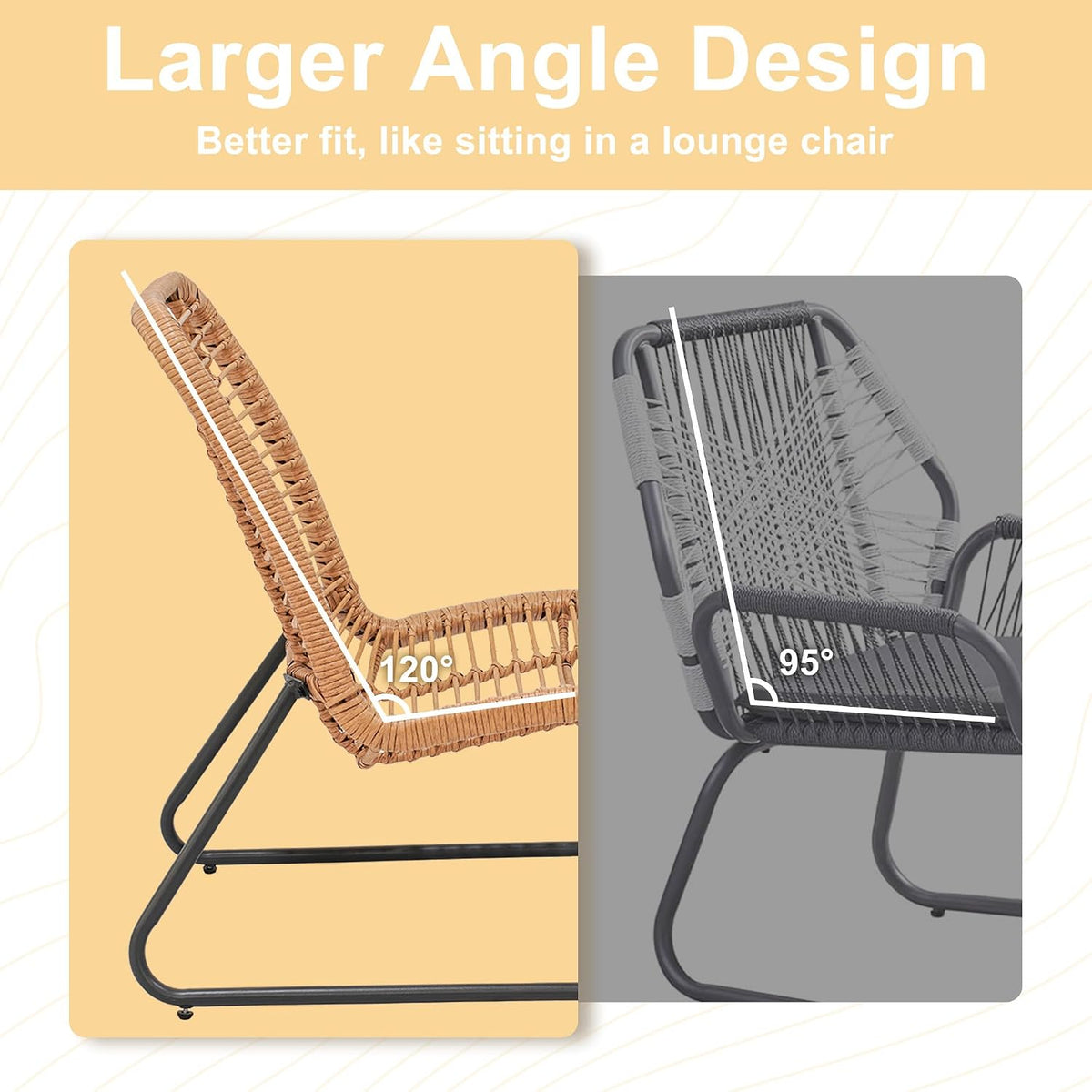 Tappio 3 Piece Outdoor Wicker Furniture Patio Bistro Set, Balcony Furniture Rattan Conversation Sets with Cushions, Wicker Patio Chairs Patio Furniture Set for Outdoor Poolside Garden