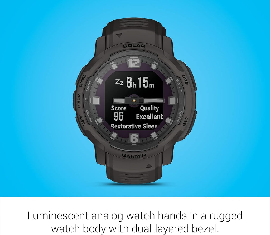 Garmin Instinct Crossover Solar, Rugged Hybrid Smartwatch with Solar Charging Capabilities, Analog Hands and Digital Display, Graphite