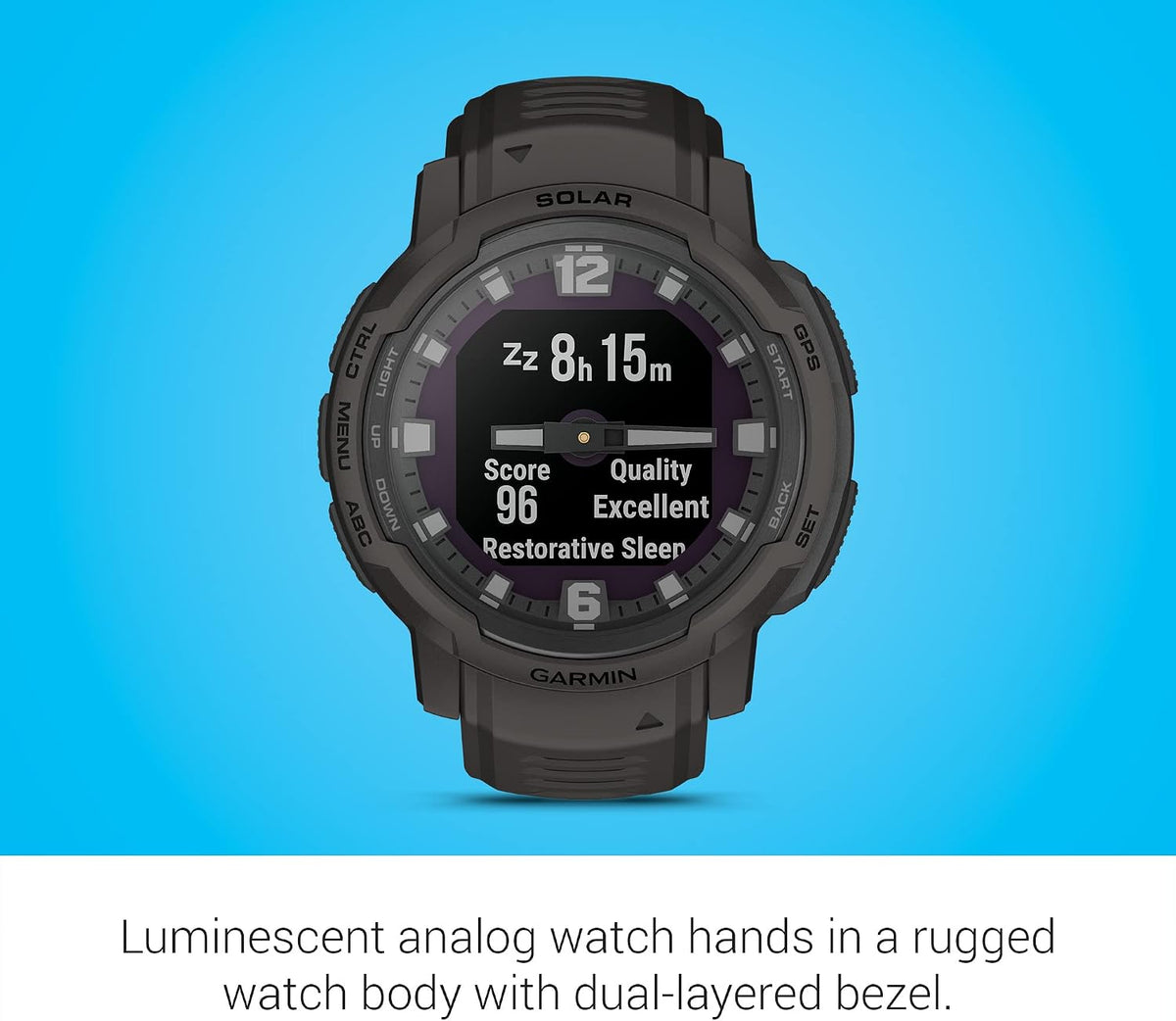 Garmin Instinct Crossover Solar, Rugged Hybrid Smartwatch with Solar Charging Capabilities, Analog Hands and Digital Display, Graphite
