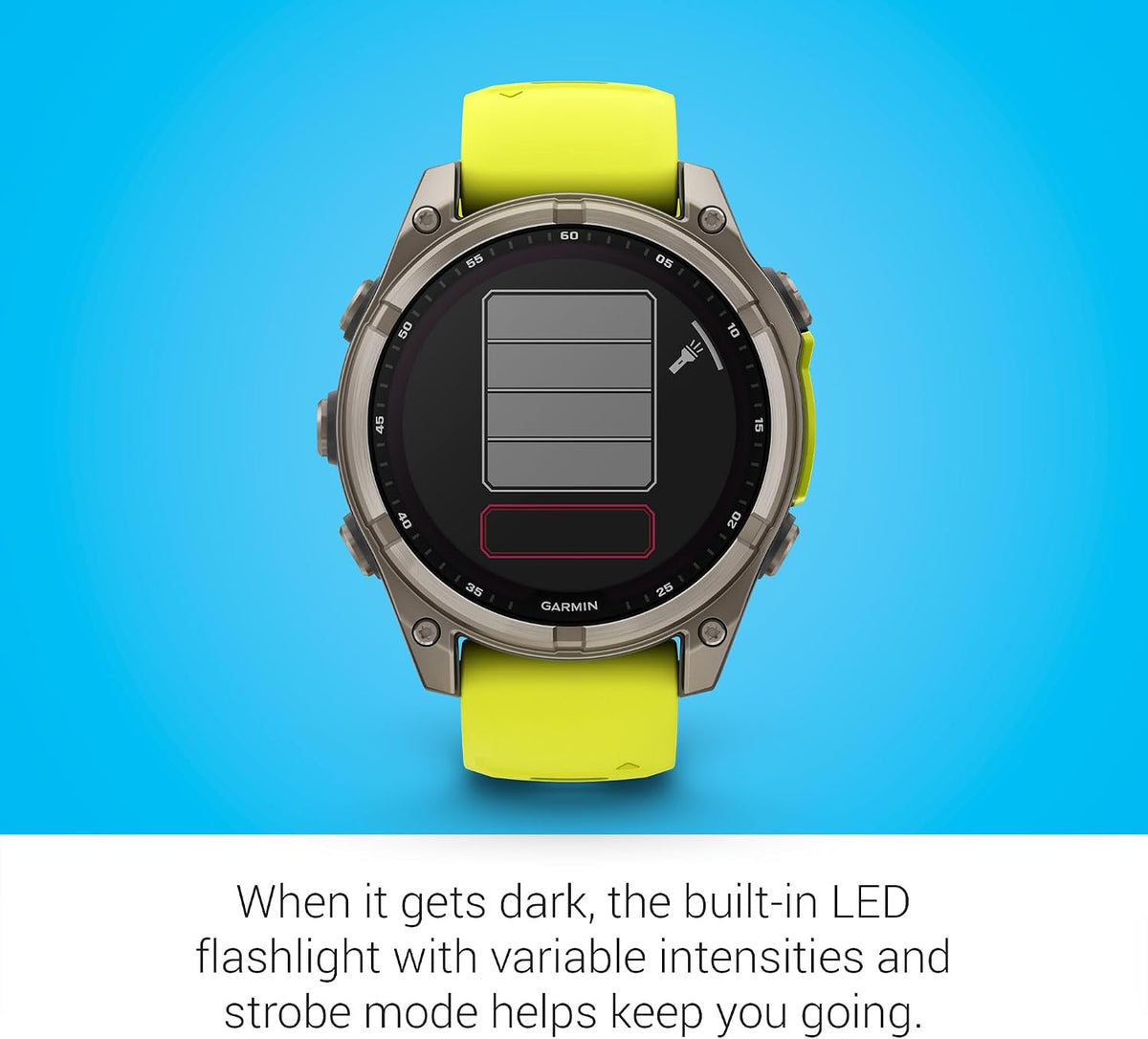 Garmin Fenix 8 Premium Multisport GPS Running Smartwatch, 47 mm, Sapphire | Solar, Dive-Rated, Built-in Flashlight | Titanium with Amp Yellow/Graphite Band with Signature Series Charging Stand