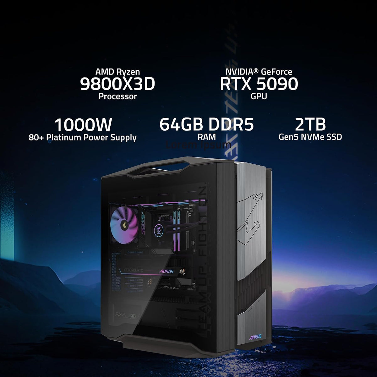 GIGABYTE AORUS Gaming Desktop PC, AMD Ryzen 7 9800X3D, RTX 5090, 64GB DDR5 RAM, 2TB Gen5 NVMe SSD, Windows 11 Home, AORUS Supreme 5 AS5A7N9-5000