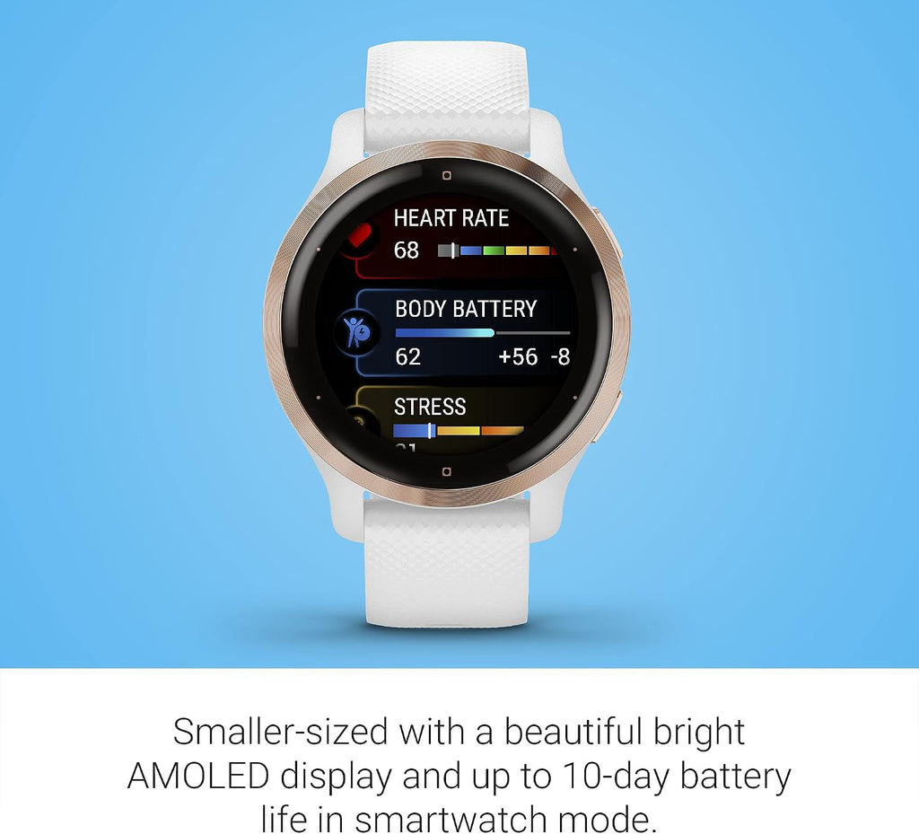 Garmin Venu 2S, Smaller-Sized GPS Smartwatch with Advanced Health Monitoring and Fitness Features, Rose Gold Bezel with White Case and Silicone Band, (010-02429-03) (Renewed)