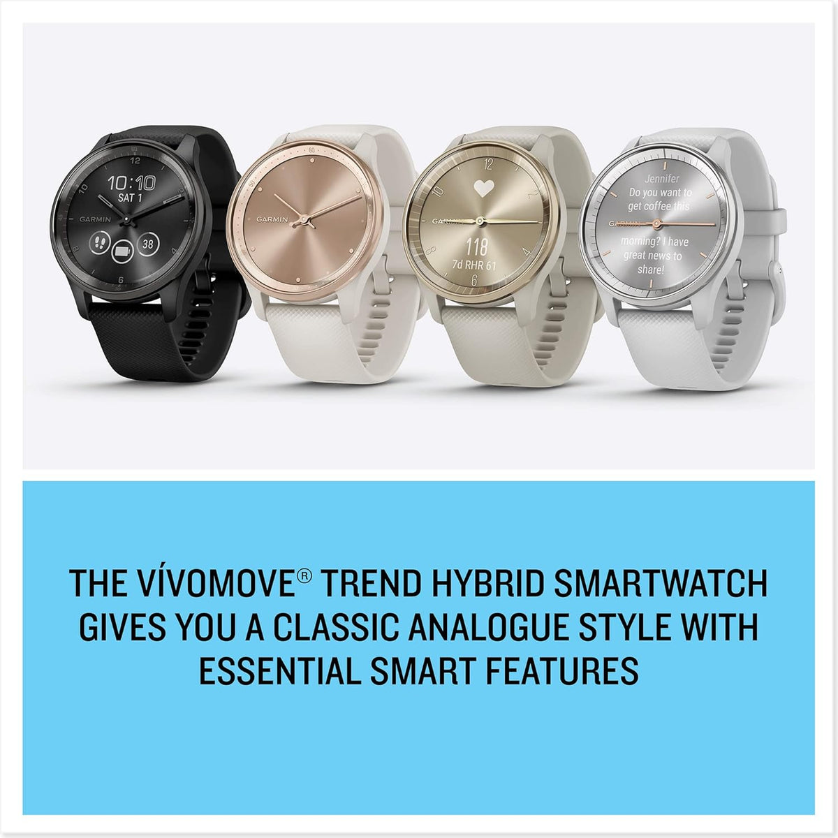 Garmin vívomove Trend, Stylish Hybrid Smartwatch, Long-Lasting Battery Life, Dynamic Watch Hands and Touchscreen Display, Black