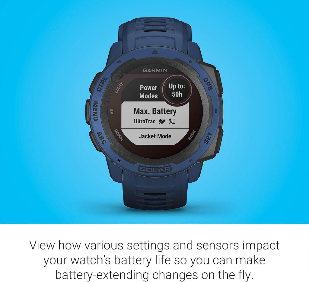 Garmin - Instinct Solar Rugged GPS Smartwatch 45mm - Tidal Blue (Renewed)