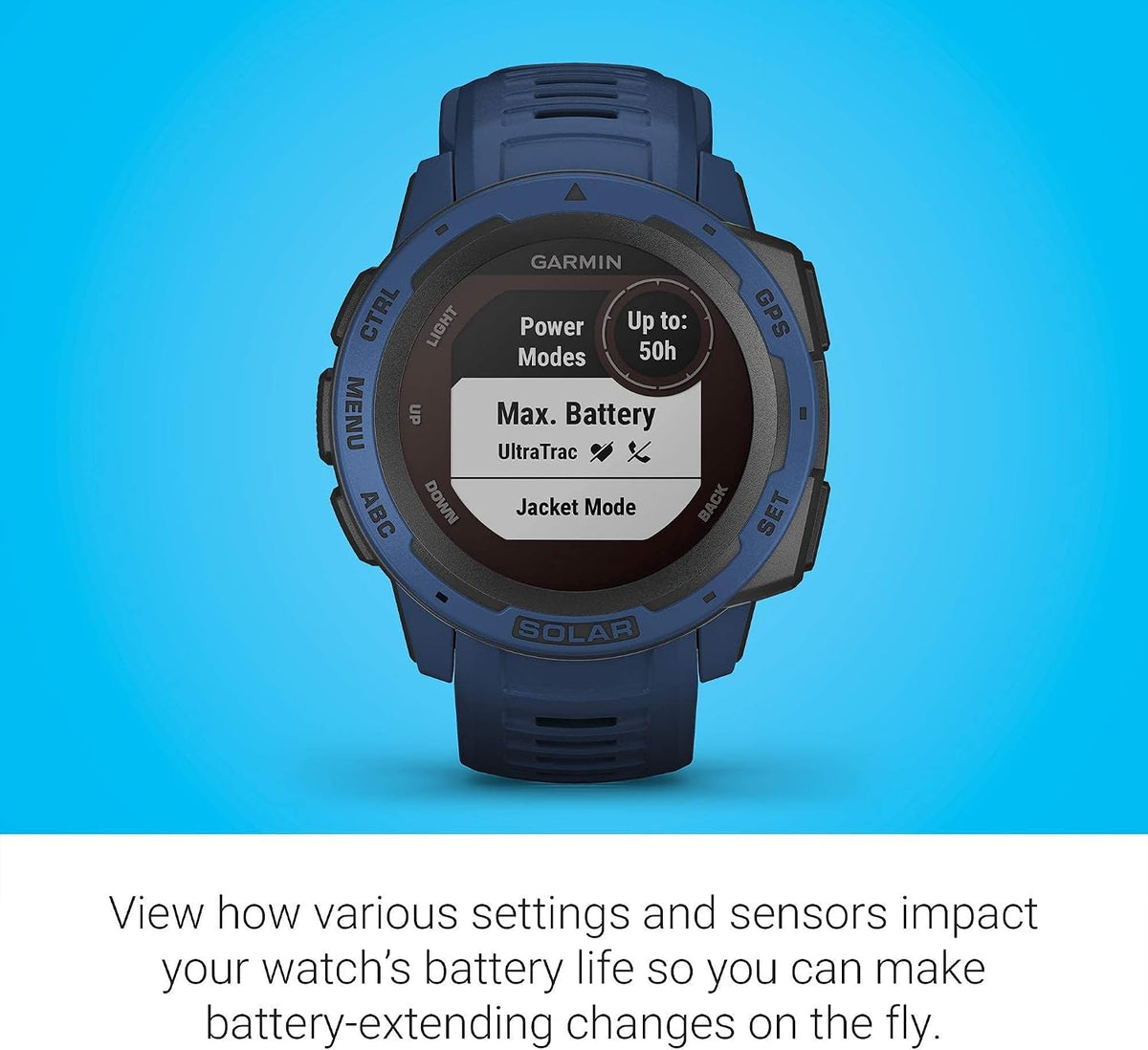 Garmin - Instinct Solar Rugged GPS Smartwatch 45mm - Tidal Blue (Renewed)