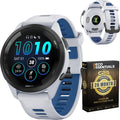 Garmin 010-02810-01 Forerunner 265 GPS Smartwatch Whitestone/Tidal Blue | Official USA Partner Model | Bundle with Deco Essentials Exclusive 26 Month CPS Enhanced Protection Pack