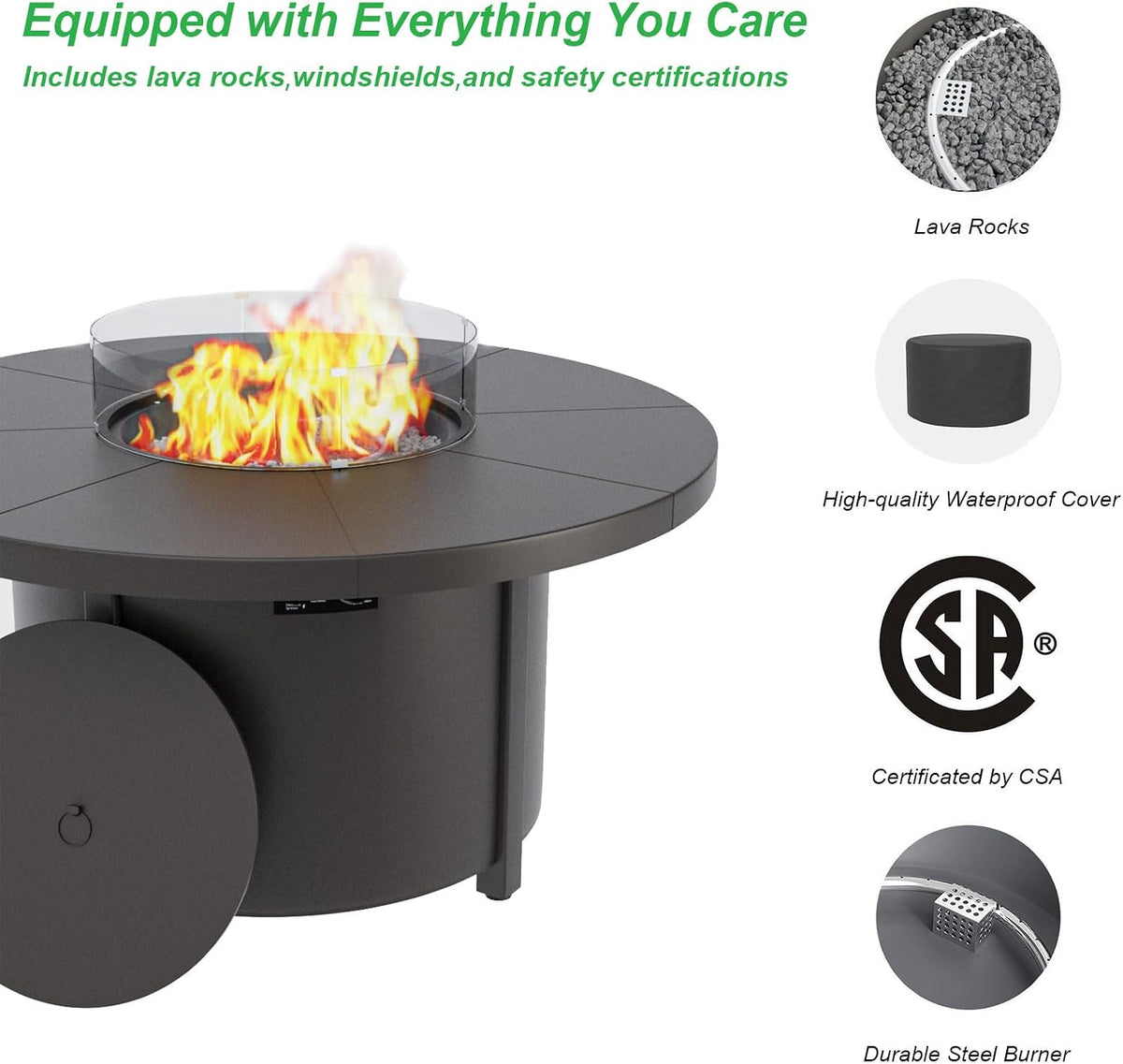5 Pieces Patio Furniture Set with 48' CSA Approved/55000 BTU Outdoor Round Gas Fire Pit Table,Outdoor Conversation Set with 4 Stackable Patio Dining Chairs for Outdoor,Patio,Backyard
