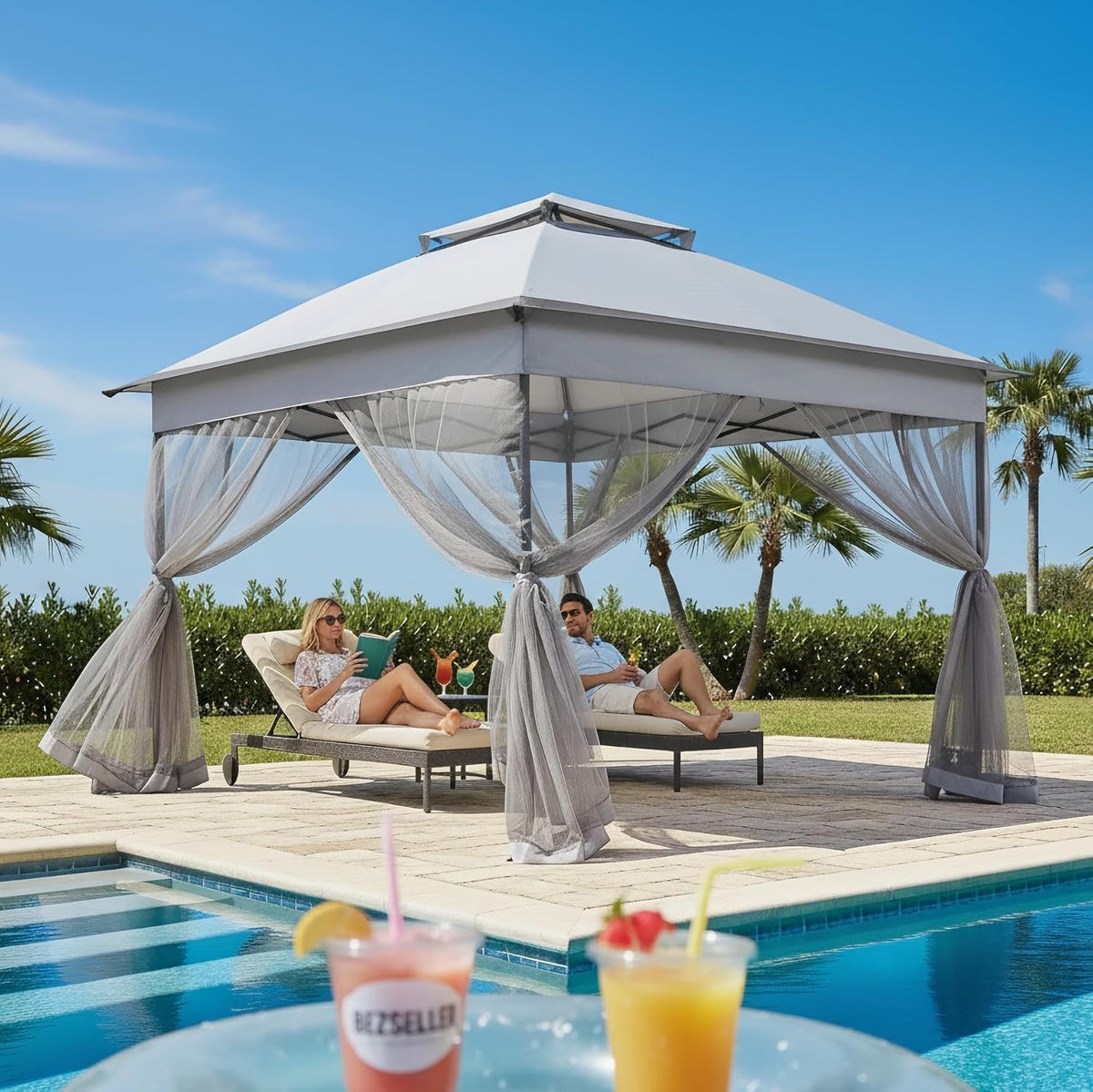 Bezseller 11x11 Pop Up Gazebo with Mosquito Netting, Easy 1-Person Setup Outdoor Canopy, Water-Resistant Portable Shelter for Patio, Backyard & Garden, UV Protection, Light Grey