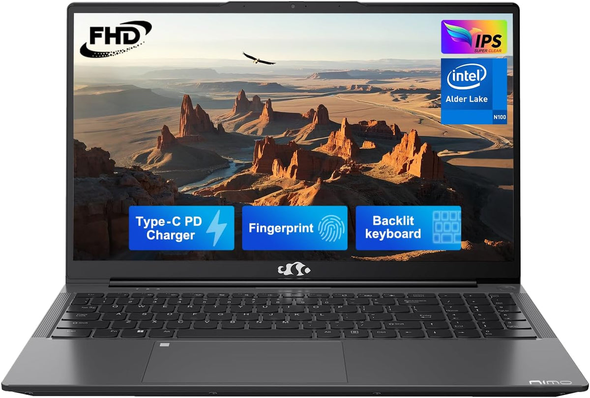 NIMO 15.6' IPS FHD Laptop, Intel Pentium Quad Core N100 4GB RAM 128GB SSD (Beat i3-1115G4, Up to 3.4GHz) Computer with Backlit Keyboard Fingerprint WiFi 6 BT5.2, for Student and Home