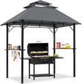 Yaheetech 8x5' Grill Gazebo, 3-Tier Outdoor BBQ Gazebo with Height-Adjustable Shelves & 10 S-Shaped Hooks & Built-in Bottle Opener, Dark Gray