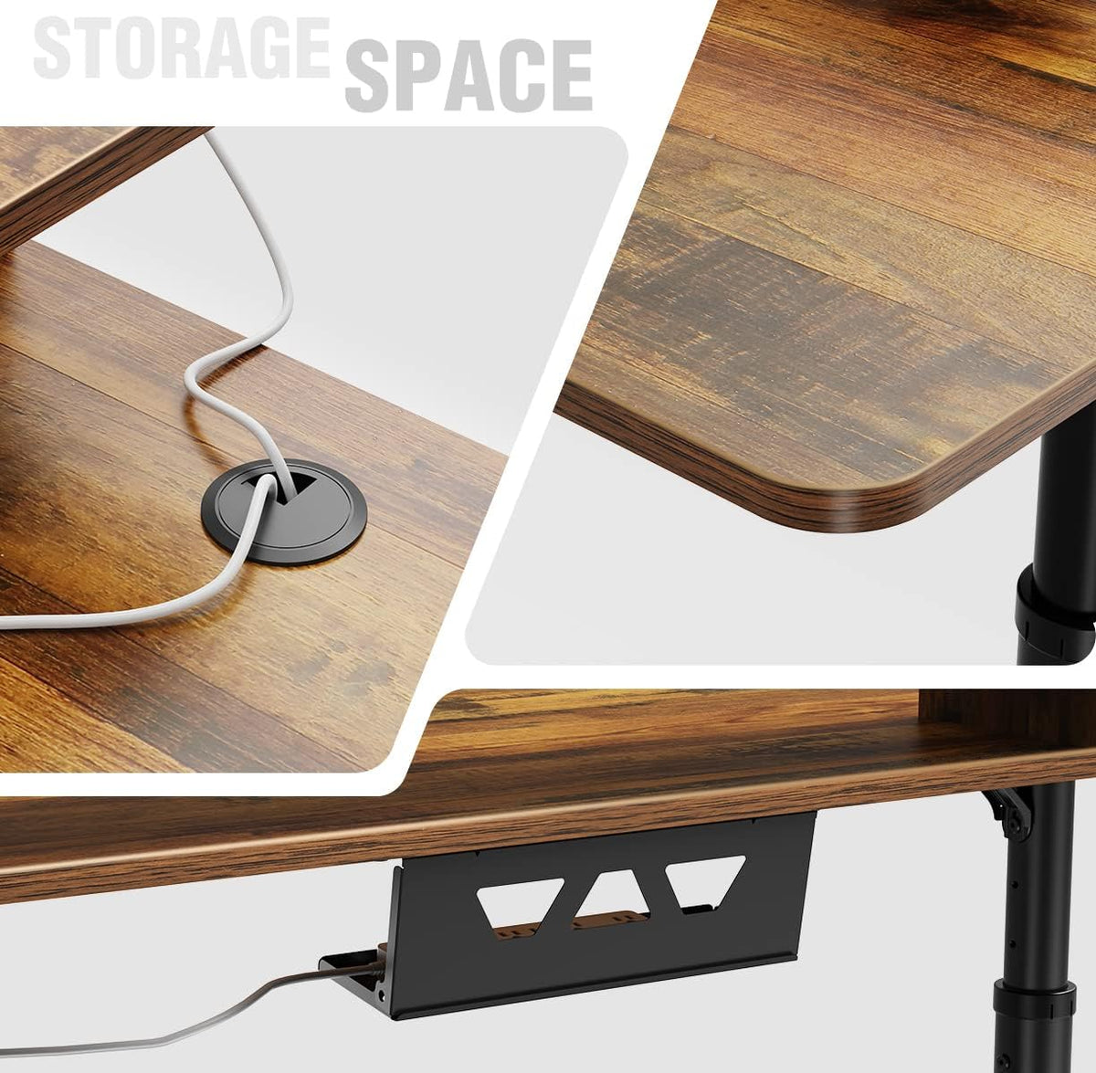 EUREKA ERGONOMIC 60 Inch Computer Desk Manual Adjustable Height Standing Desk, Home Office Desk with Monitor Stand Shelf Led Lights Strips, Computer Desk with Dual 2 Monitor Mouse Pad, Brown