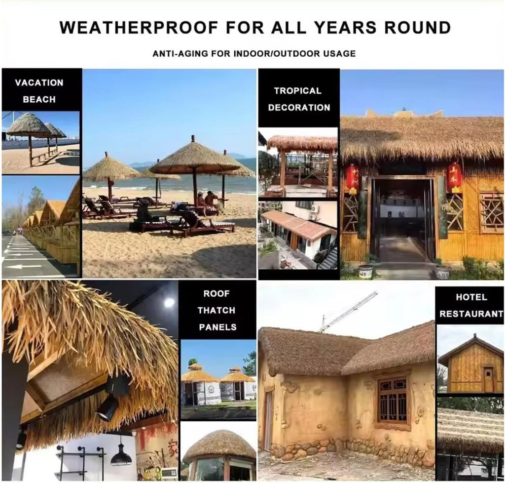 AITAF Artificial Thatch Roof Panels Synthetic Palm Leaf Roofing Roll for Tiki Bar Umbrella Palapa Hut Outdoor Pavilion Garden Decoration Weatherproof and Long-Lasting(1.64x32.8ft)
