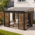 EROMMY 8x12 Lean-to Sunroom Gazebo, Enclosed Patio Shelter with Sliding Doors, Polycarbonate Roof and Brown-Tinted Panels, Aluminum Frame for Backyard