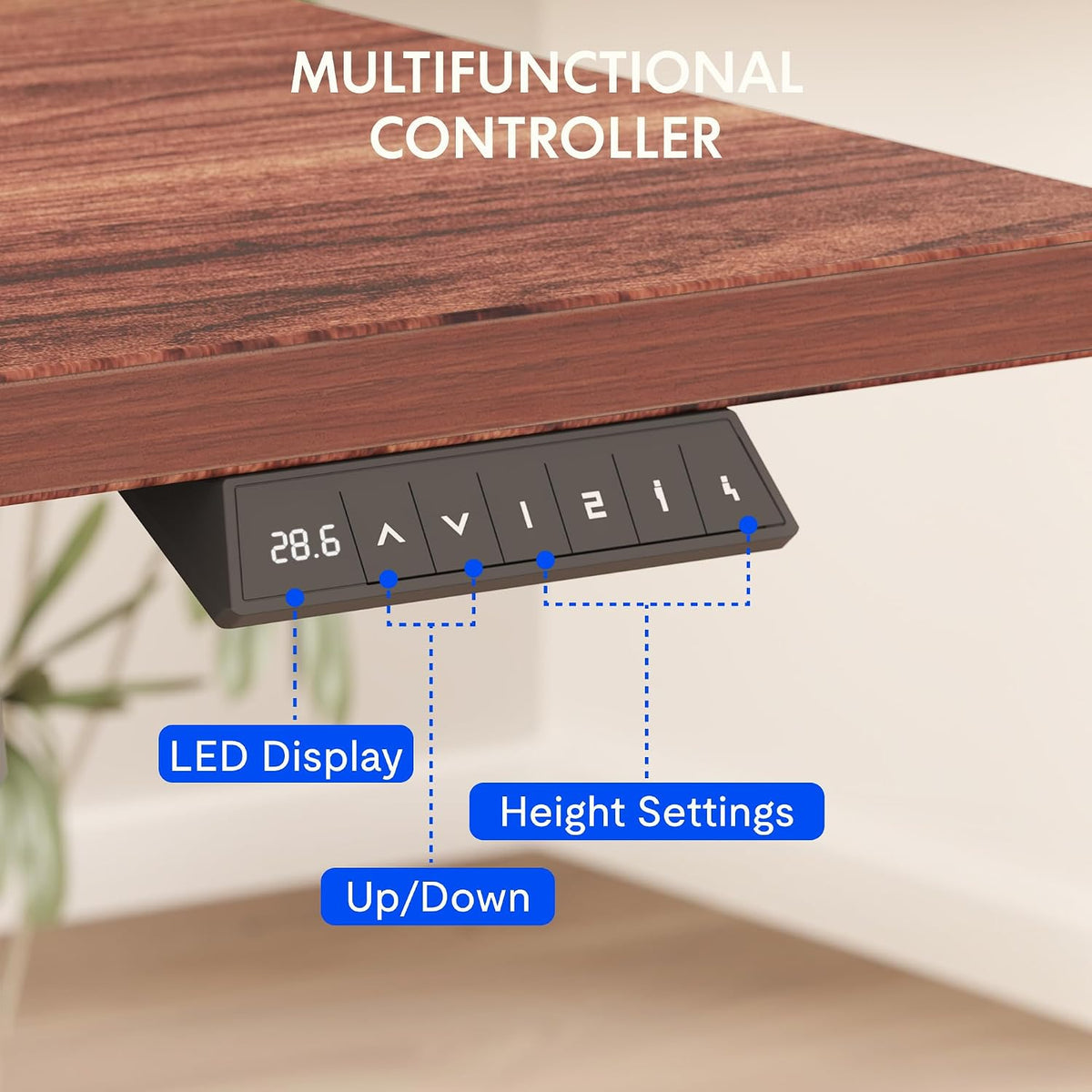FLEXISPOT EN2 Whole-Piece Standing Desk with Clamp Power Strip, 48 x 24'' Electric Stand Up Height Adjustable Desk with Cable Management (Gray Frame + 48' Mahogany Top, 2 Packages)