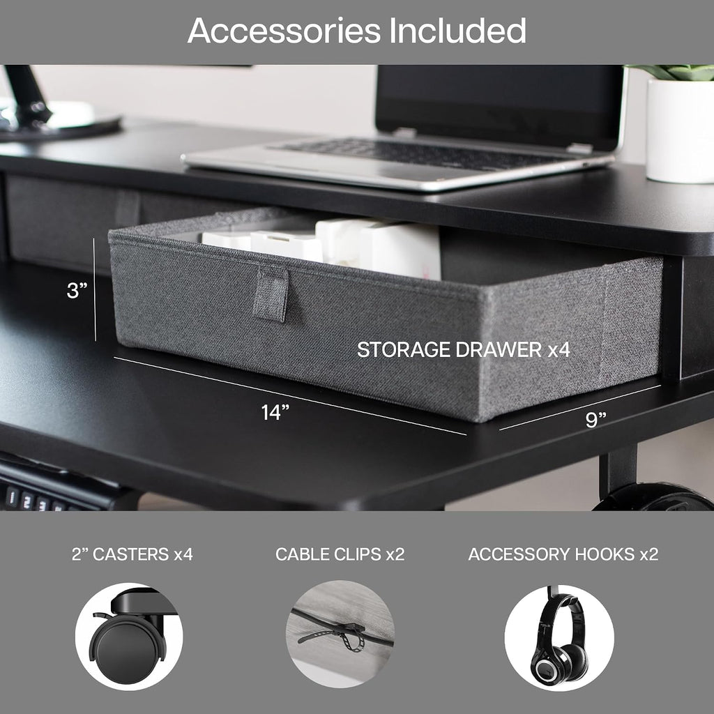 VIVO Electric 2-Tier Corner L-Shaped 63 x 55 inch Standing Desk, Height Adjustable, Memory Controller, Black Top Black Frame, Dark Gray Drawers, DESK-E3CVB