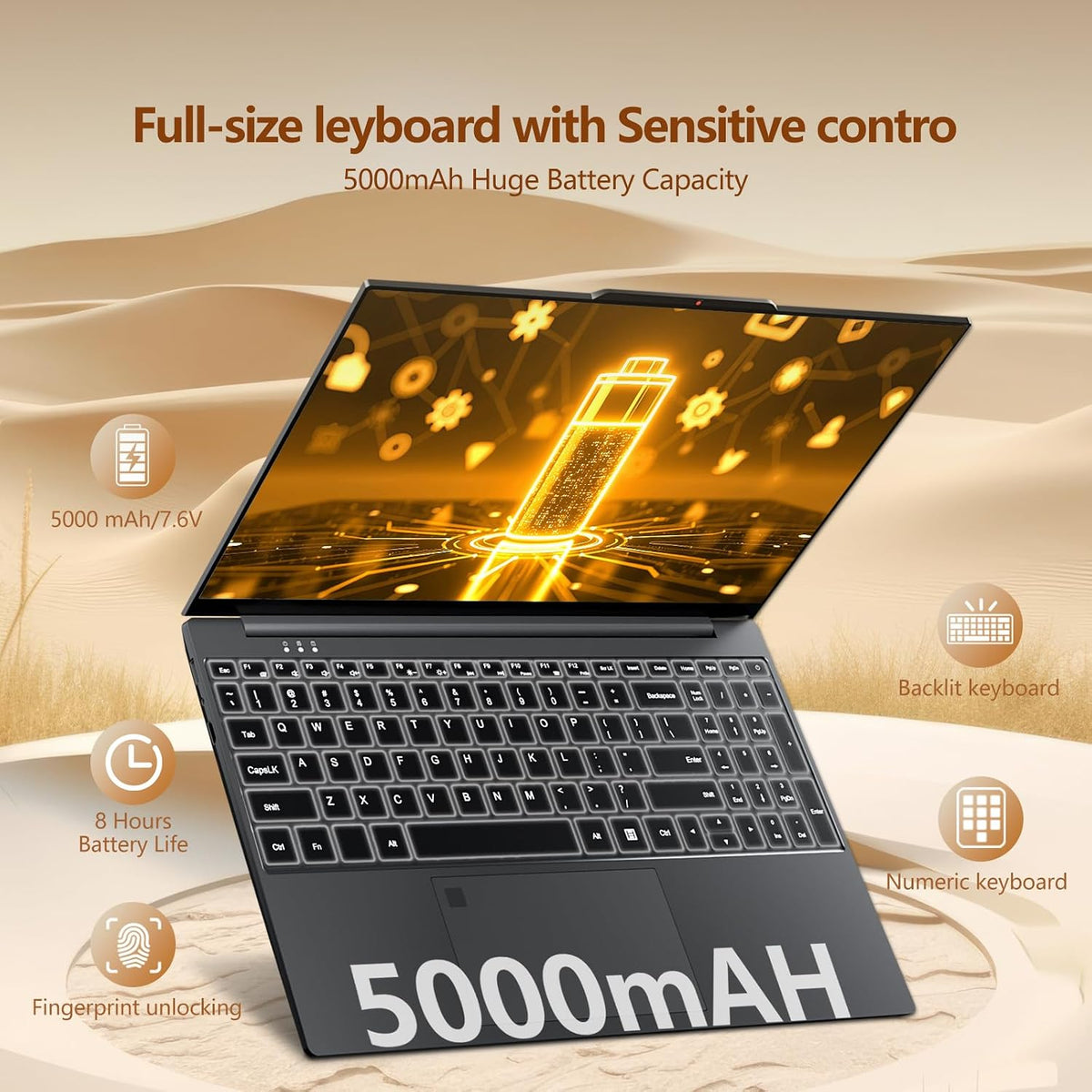 2026 Laptop, 15.6 Inch Laptop Computer with N150 Processor(up to 3.6GHz), 16GB RAM 1TB SSD,Backlit Keyboard with Fingerprint Unlocking, FHD 1920*1080,WiFi 5,BT 4.2, Laptop for Business Student