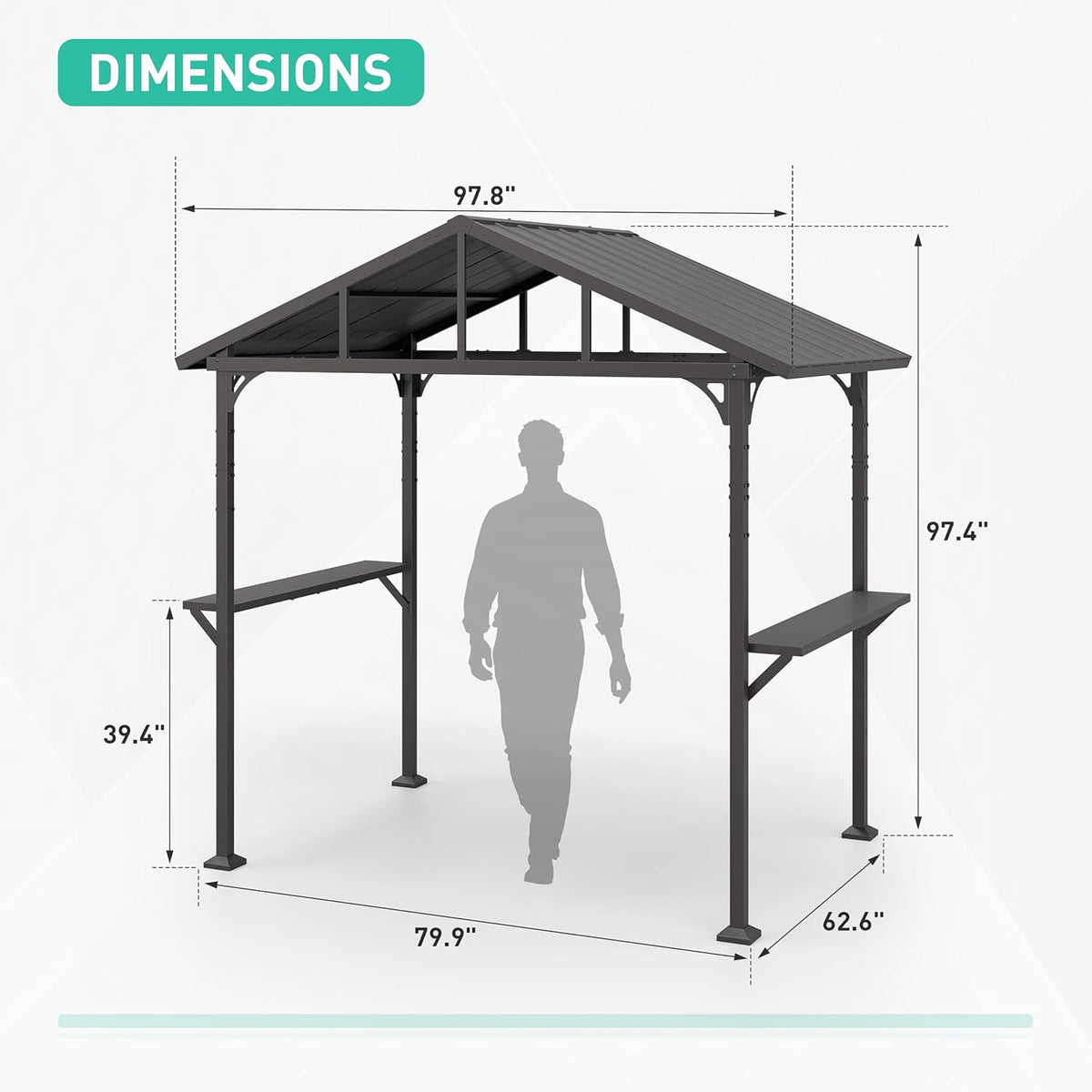 Kurapika 8' x 5' Hardtop BBQ Grill Outdoor Gazebo,Waterproof Sloping Roof, Bar with Tool Hooks, Smoke-Venting Iron Canopy for Patio, Yard,Garden, Family Party