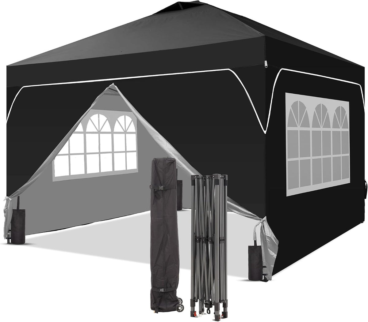GDY 12x12FT Pop Up Canopy Tent with One Push Setup, Easy to Install with 4-Sidewalls for Events, Parties, Camping, Outdoor Gazebo with 4-Sandbags, Black.