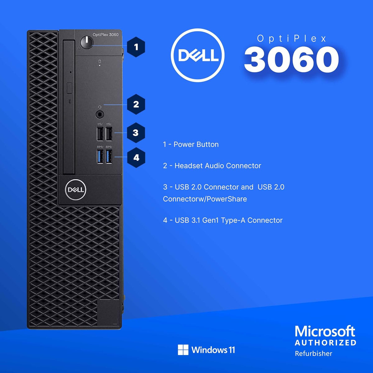 Dell OptiPlex 3060 Desktop | Intel i5 8th Gen | 16GB RAM | 500GB SSD | Win 11 Pro | Wireless Keyboard + Mouse | RGB Soundbar | 2K Webcam | Home & Office PC (Renewed)